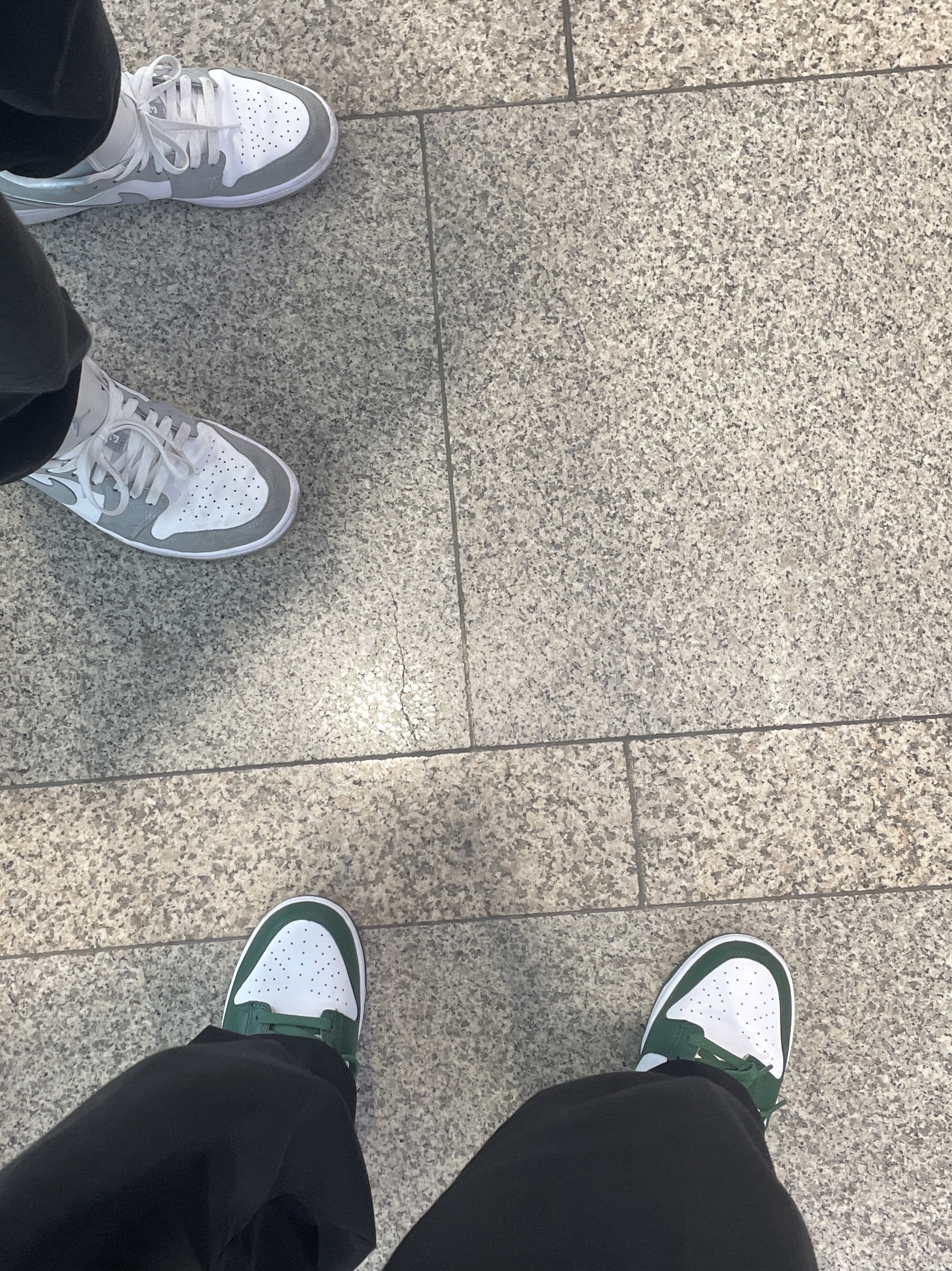 Nike Dunk Low Retro Varsity Green, (W) Jordan 1 Low White Wolf Grey 착용 스타일