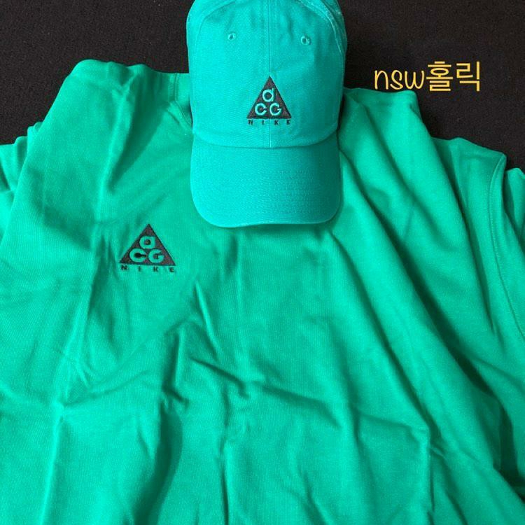 Nike ACG H86 Cap Neptune Green, Nike ACG Logo T-Shirt Lucid Green - US/EU 착용 스타일