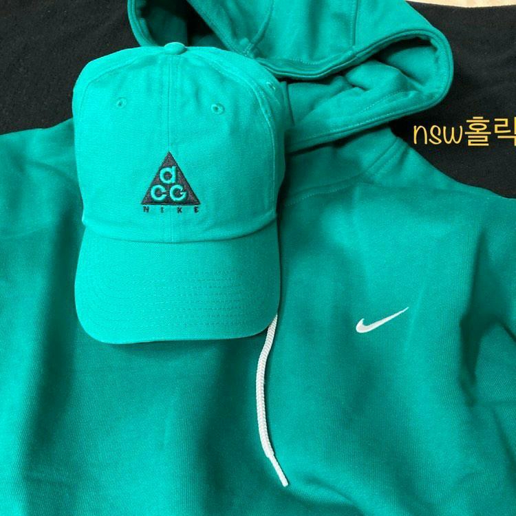 Nike ACG H86 Cap Neptune Green, Nike NRG Solo Swoosh Fleece Hoodie Mystic Green - Asia 착용 스타일 - 2