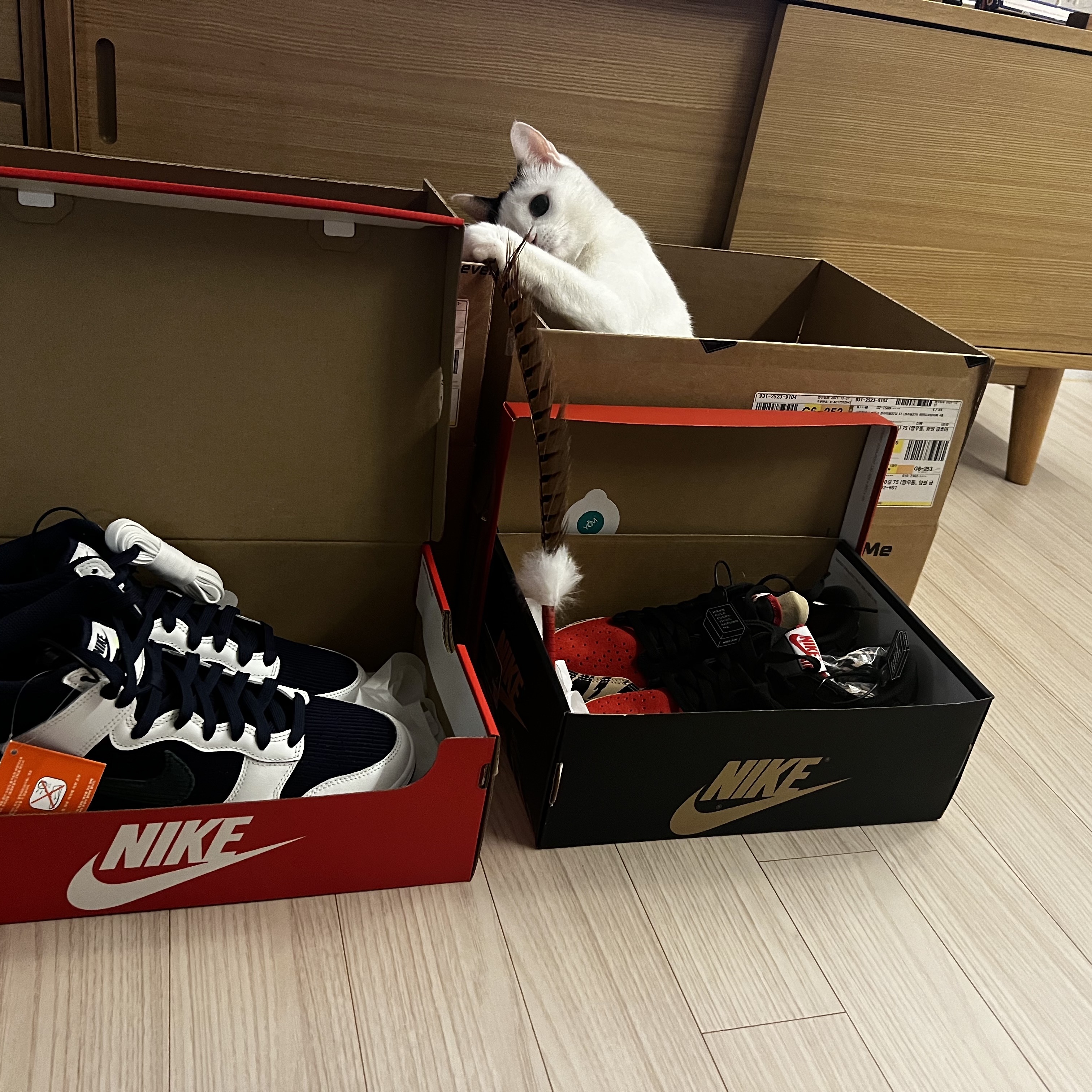 Jordan 1 x SoleFly Retro Low OG SP Black and Sport Red, Nike Dunk High Retro Championship Navy 착용 스타일 - 1