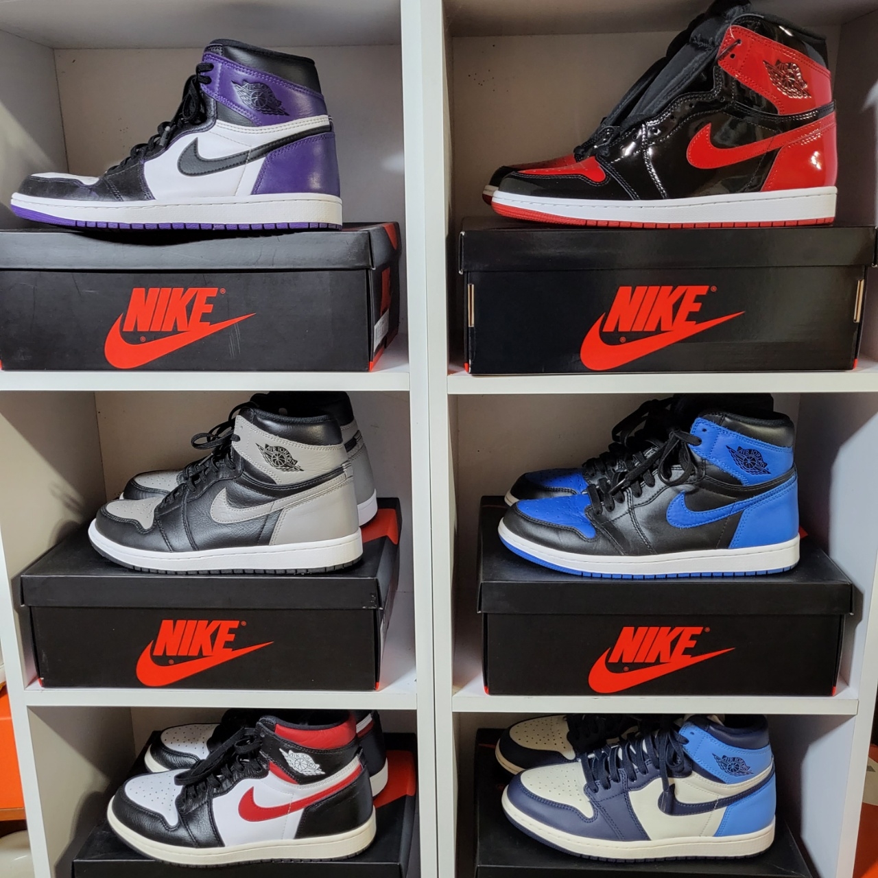 Jordan 1 Retro High OG Patent Bred, Jordan 1 Retro High OG Court Purple 2020 착용 스타일 - 1