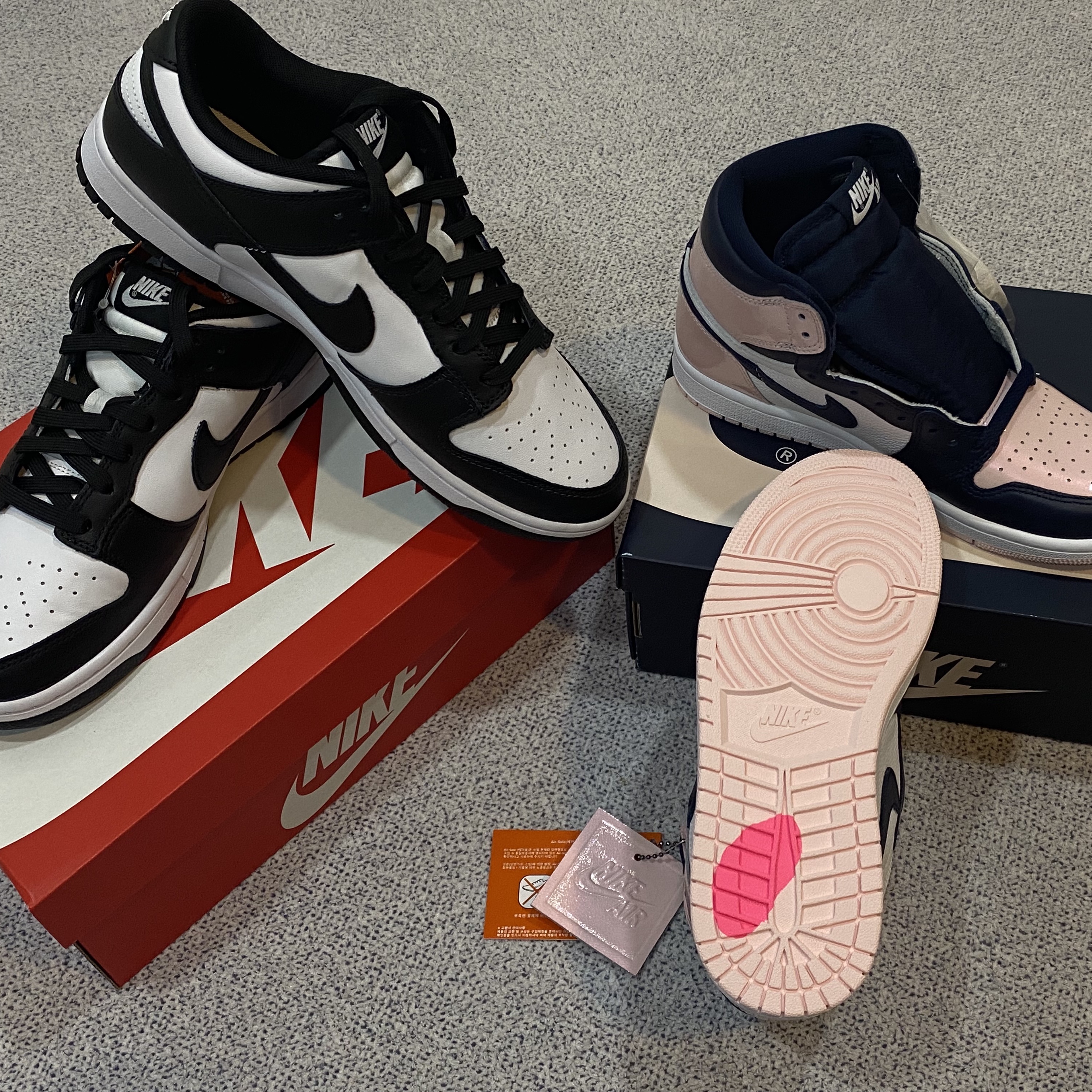 Nike Dunk Low Retro Black, (W) Jordan 1 Retro High OG Atmosphere 착용 스타일 - 2