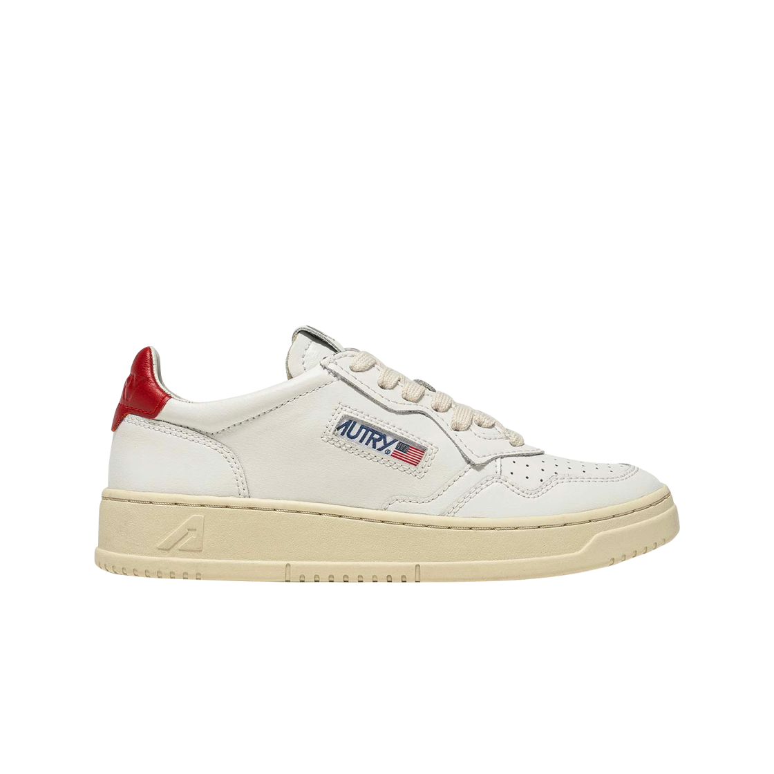 (W) 오트리 메달리스트 로우 레더 스니커즈 화이트 레드((W) Autry Medalist Low Leather Sneakers White Red)
