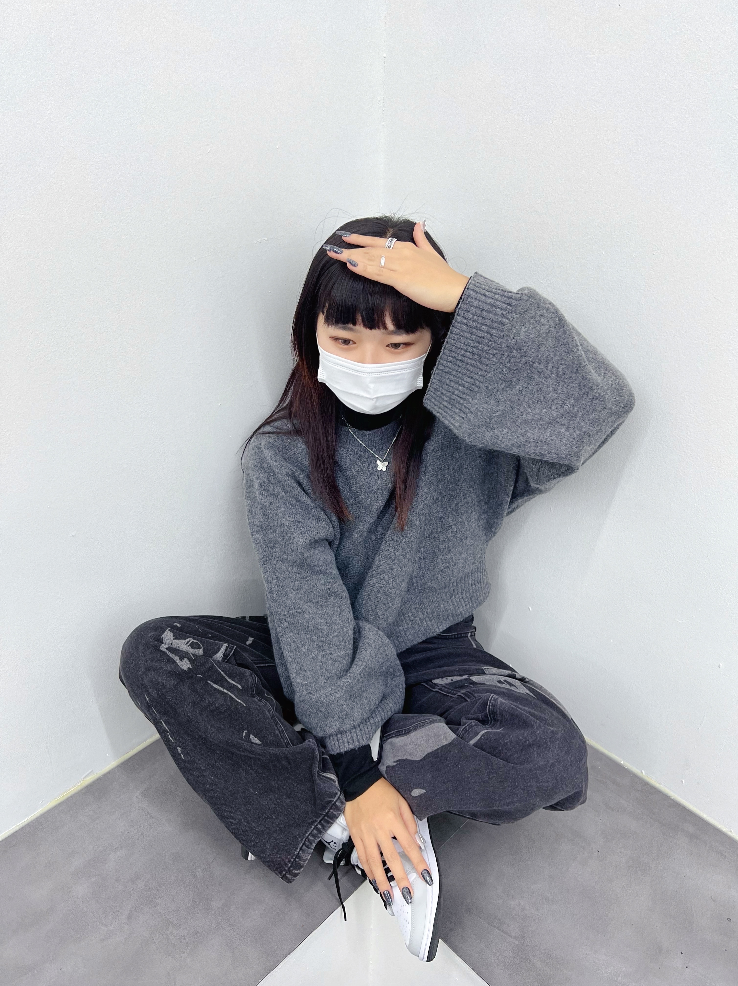 (W) Jordan 1 Mid Grey Fog 착용 스타일 - 2