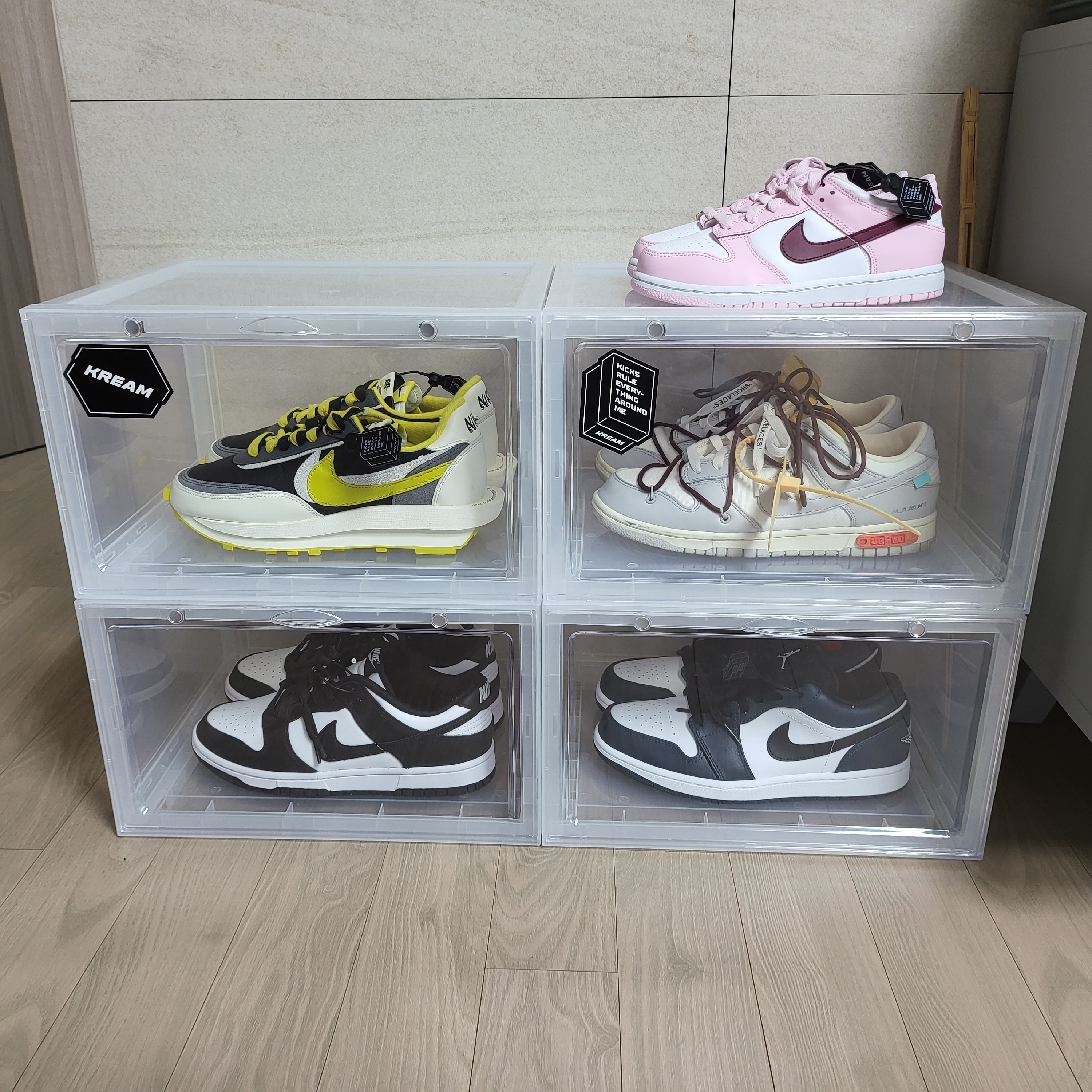 Nike x Sacai x Undercover LDWaffle Black Bright Citron, Nike x Off-White Dunk Low The 50 - Lot 46 착용 스타일