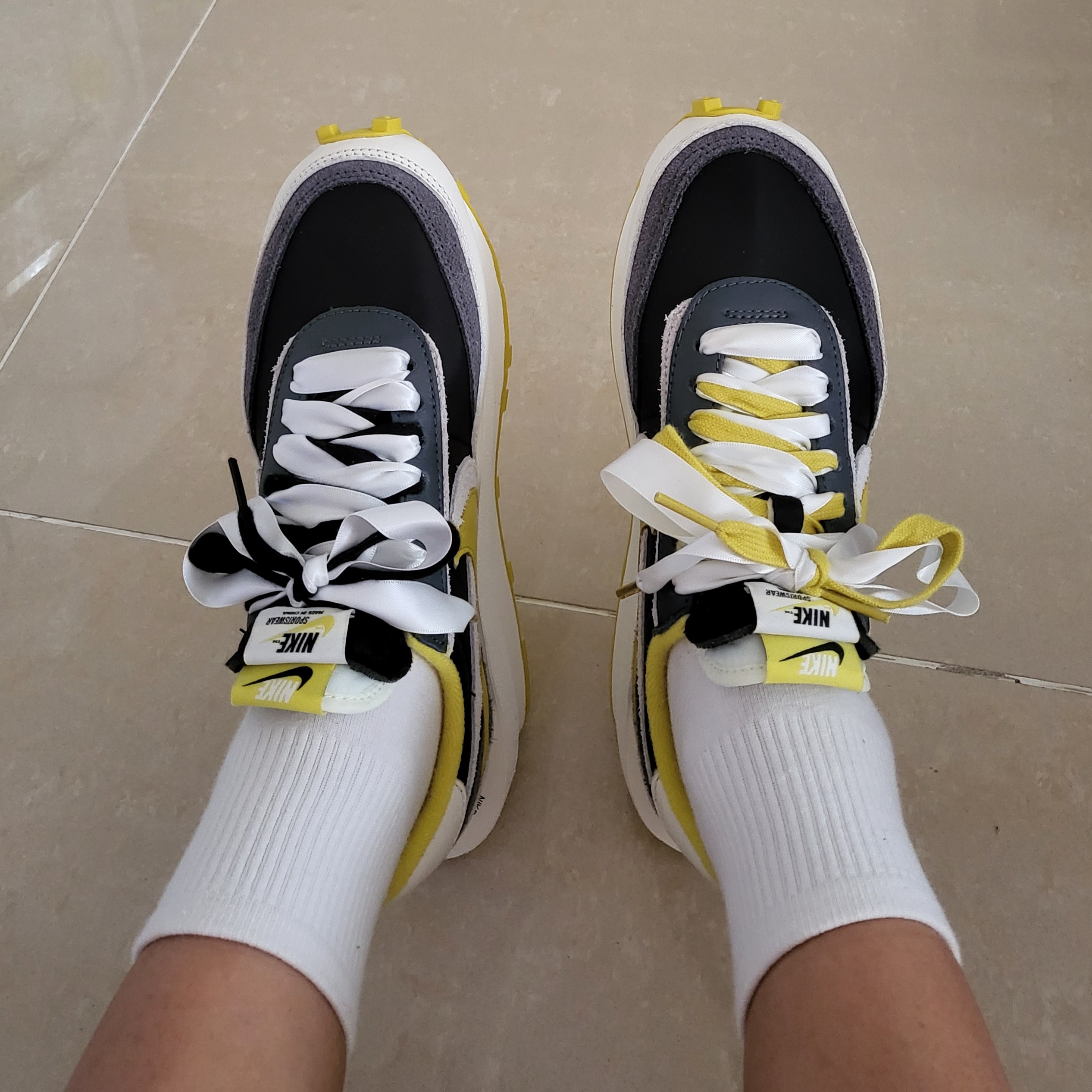 Nike x Sacai x Undercover LDWaffle Black Bright Citron 착용 스타일 - 1