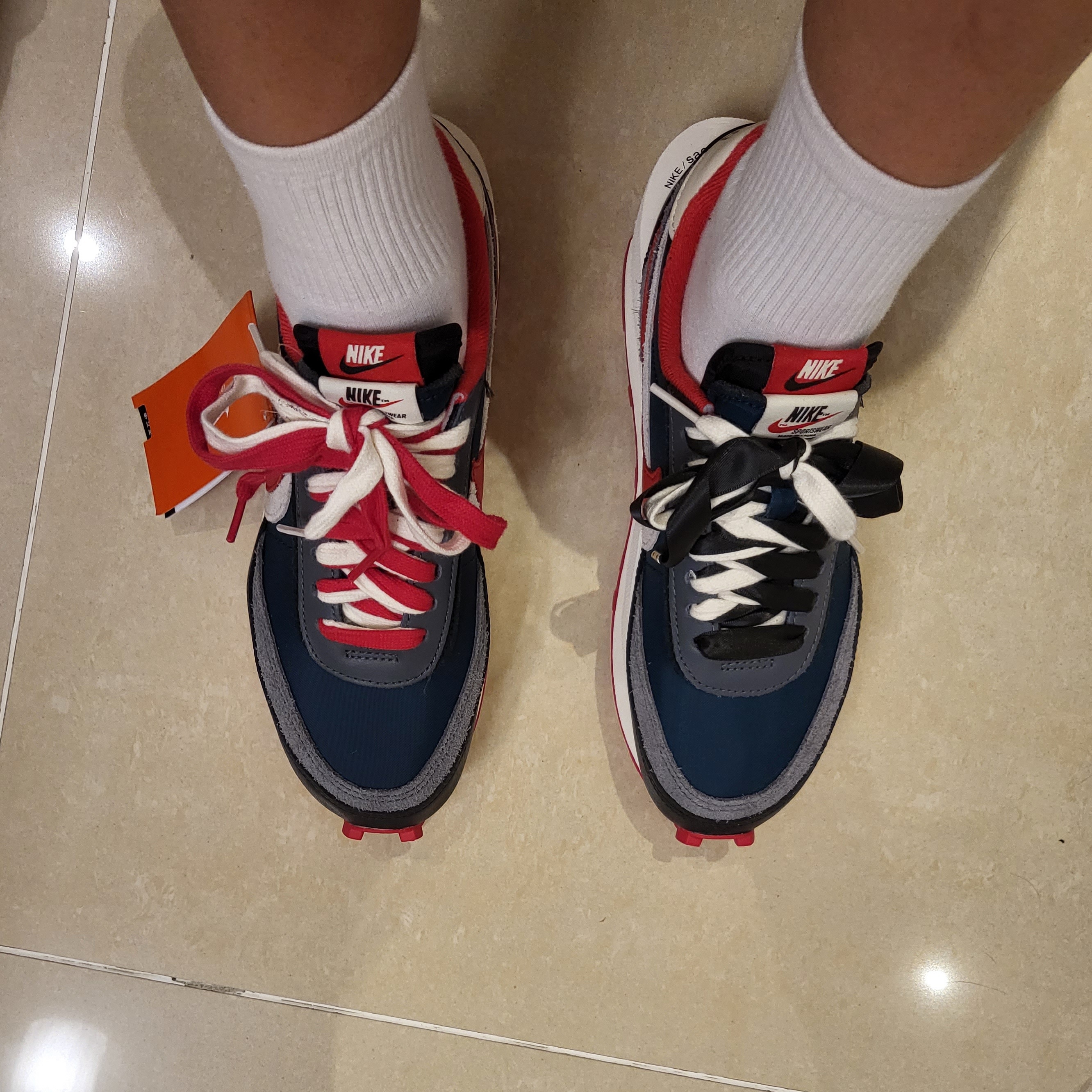 Nike x Sacai x Undercover LDWaffle Midnight Spruce University Red 착용 스타일 - 1