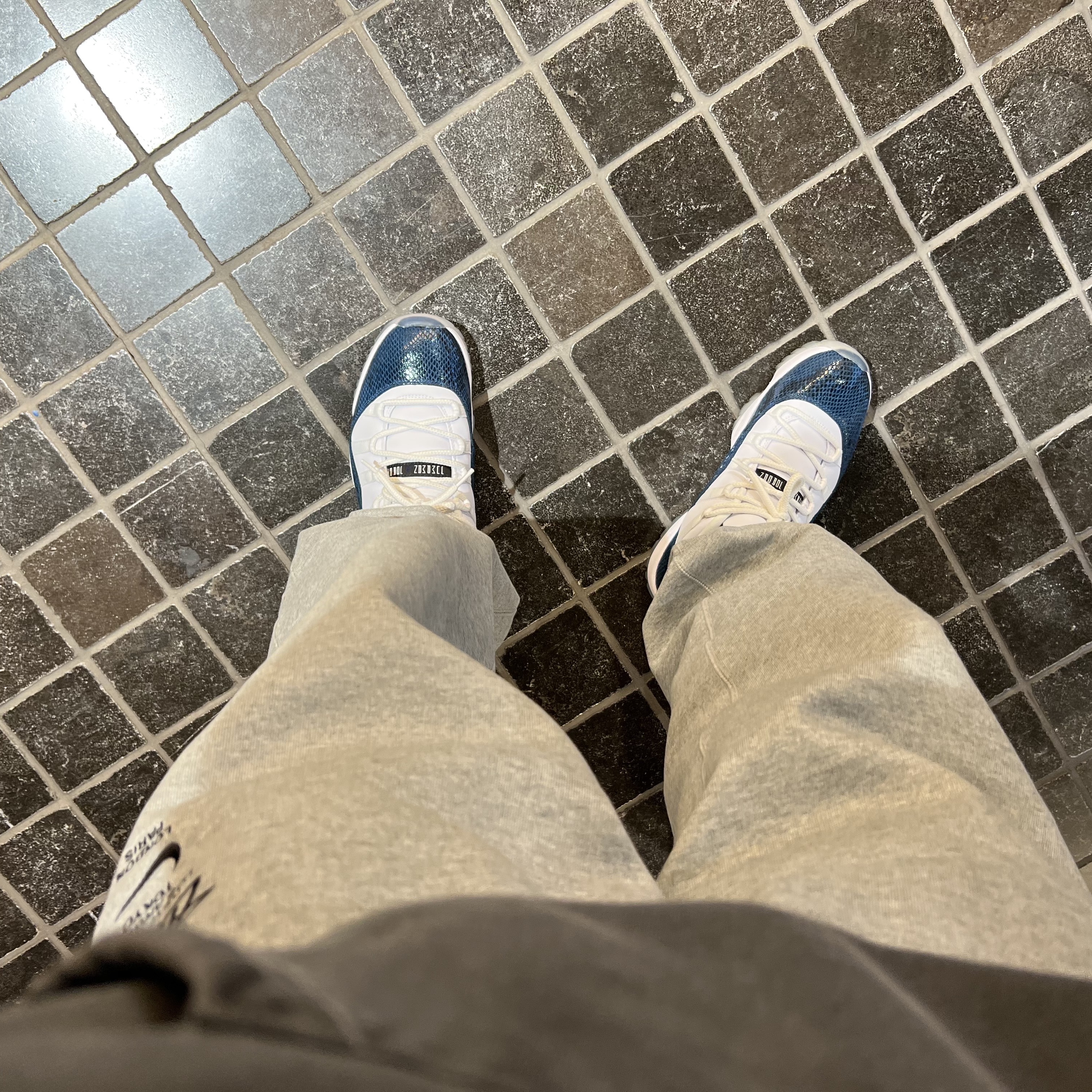 Nike x Stussy NRG ZR Fleece Pants Heather Grey - US/EU, Jordan 11 Retro Low Navy Snakeskin 2019 착용 스타일