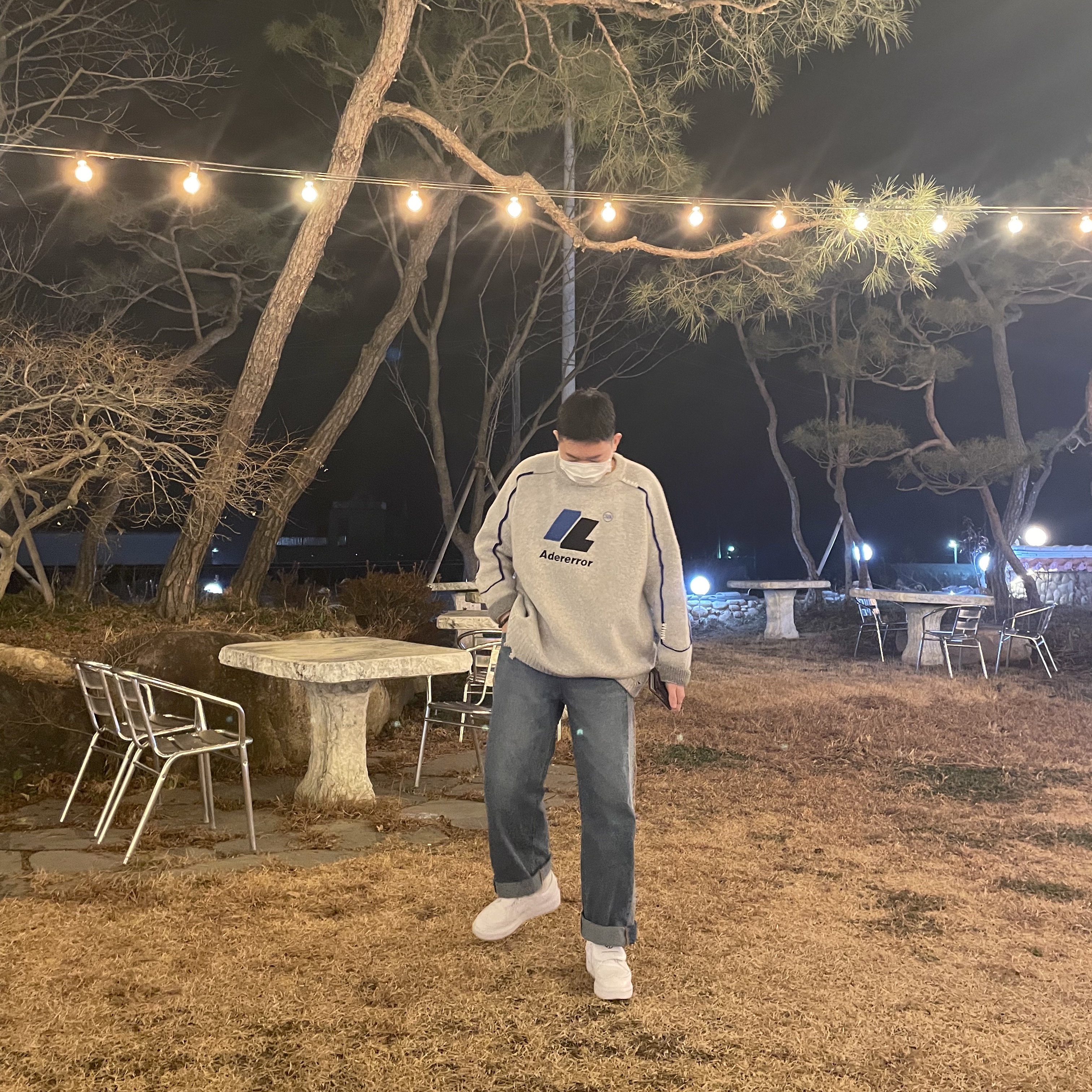 Zara x Ader Error Oversize Sweater Grey, Nike x Peaceminusone Kwondo1 White 착용 스타일