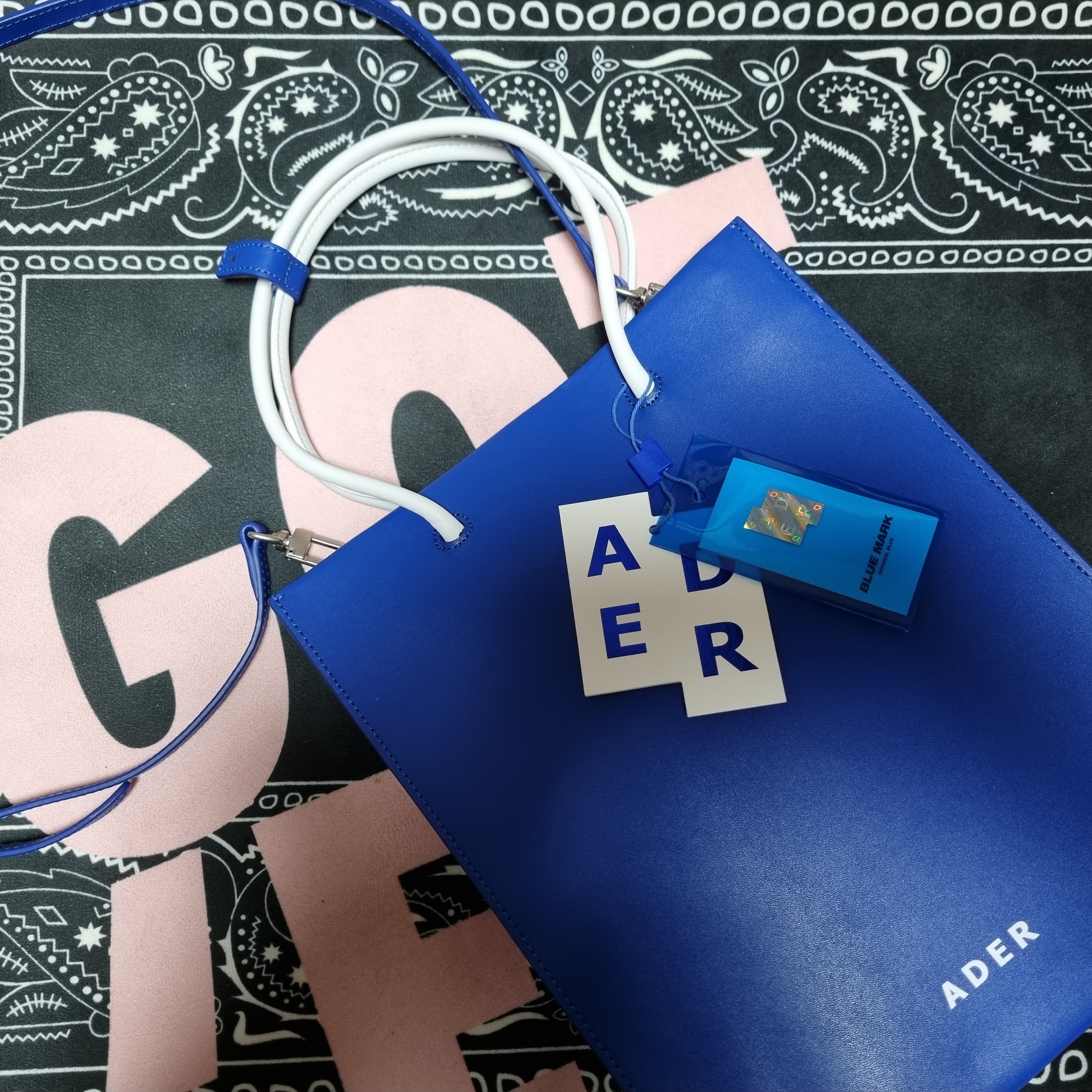 Ader Error Shopper Bag Blue 착용 스타일