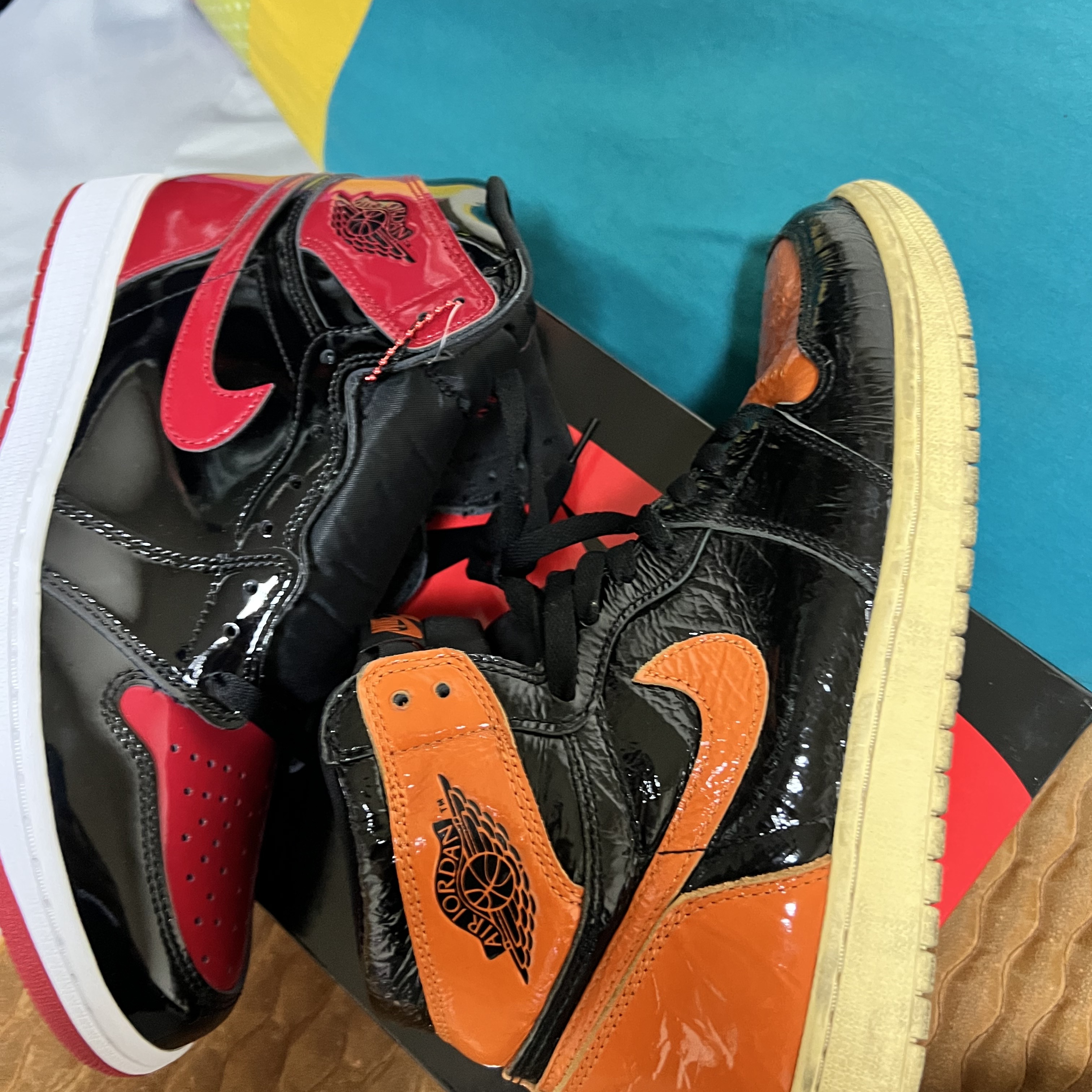 Jordan 1 Retro High OG Patent Bred, Jordan 1 Retro High Shattered Backboard 3.0 착용 스타일 - 1
