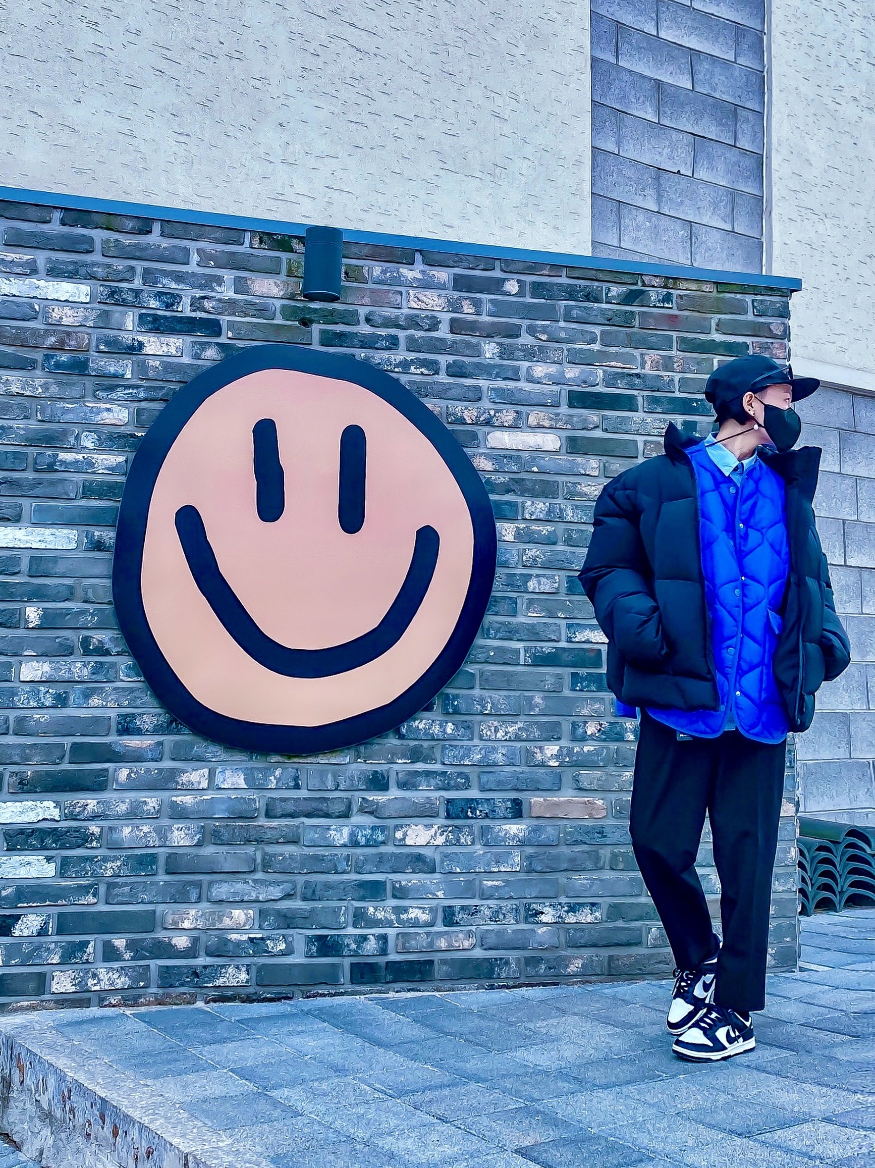 (W) Nike Dunk Low Black, Zara x Ader Error Puffer Jacket Black 착용 스타일