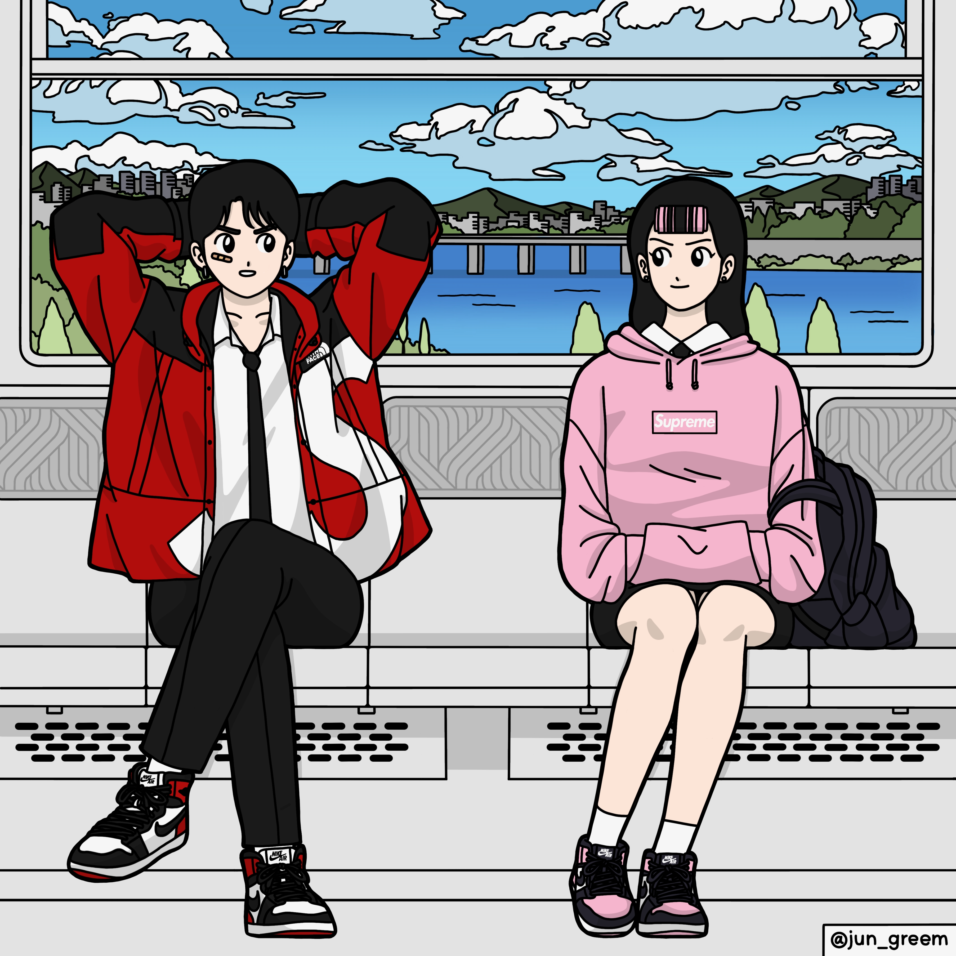 Supreme x The North Face S Logo Mountain Jacket Red - 20FW, Supreme Box Logo Hooded Sweatshirt Pink - 21FW 착용 스타일 - 1