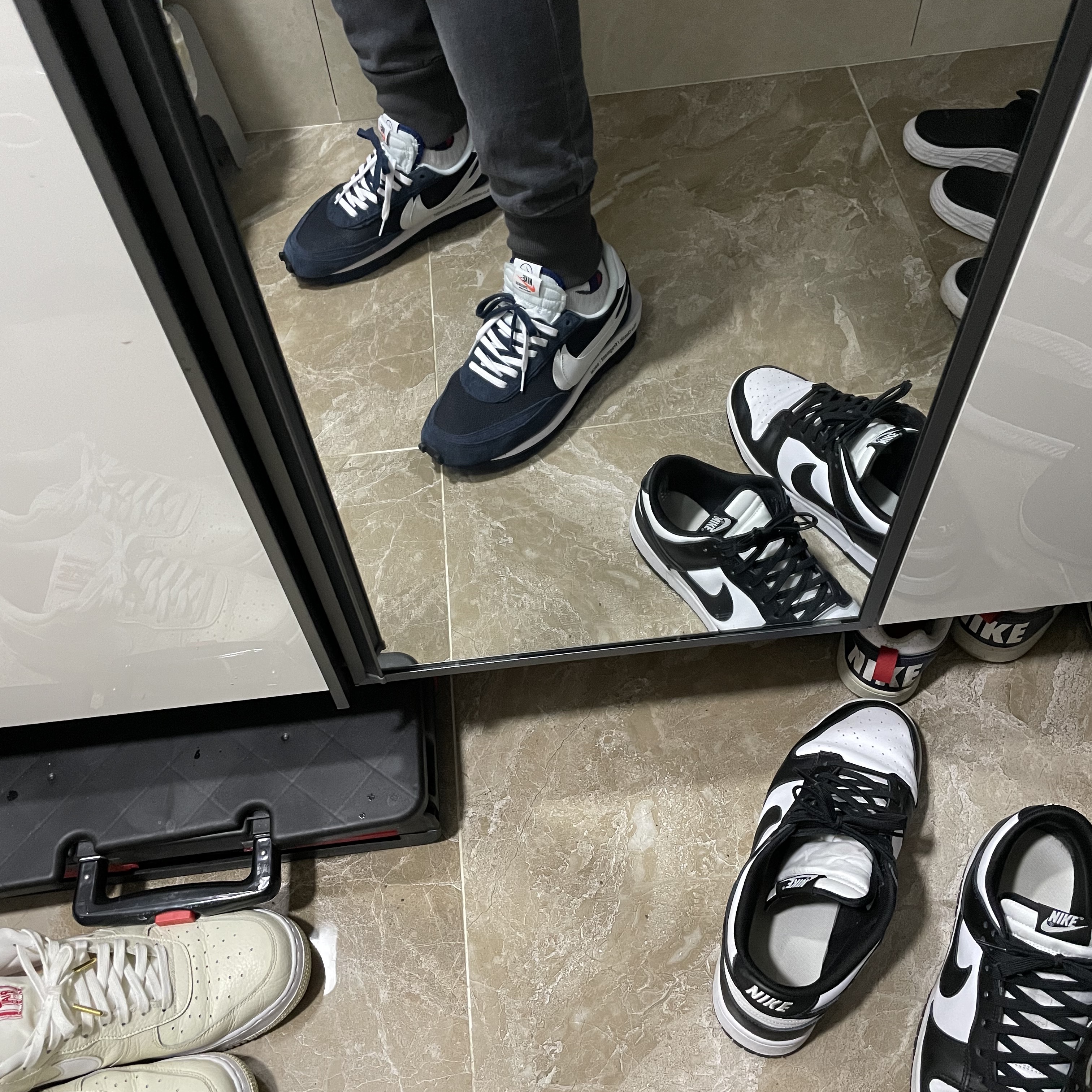 Nike x Sacai x Fragment LDWaffle Blackened Blue 착용 스타일 - 4