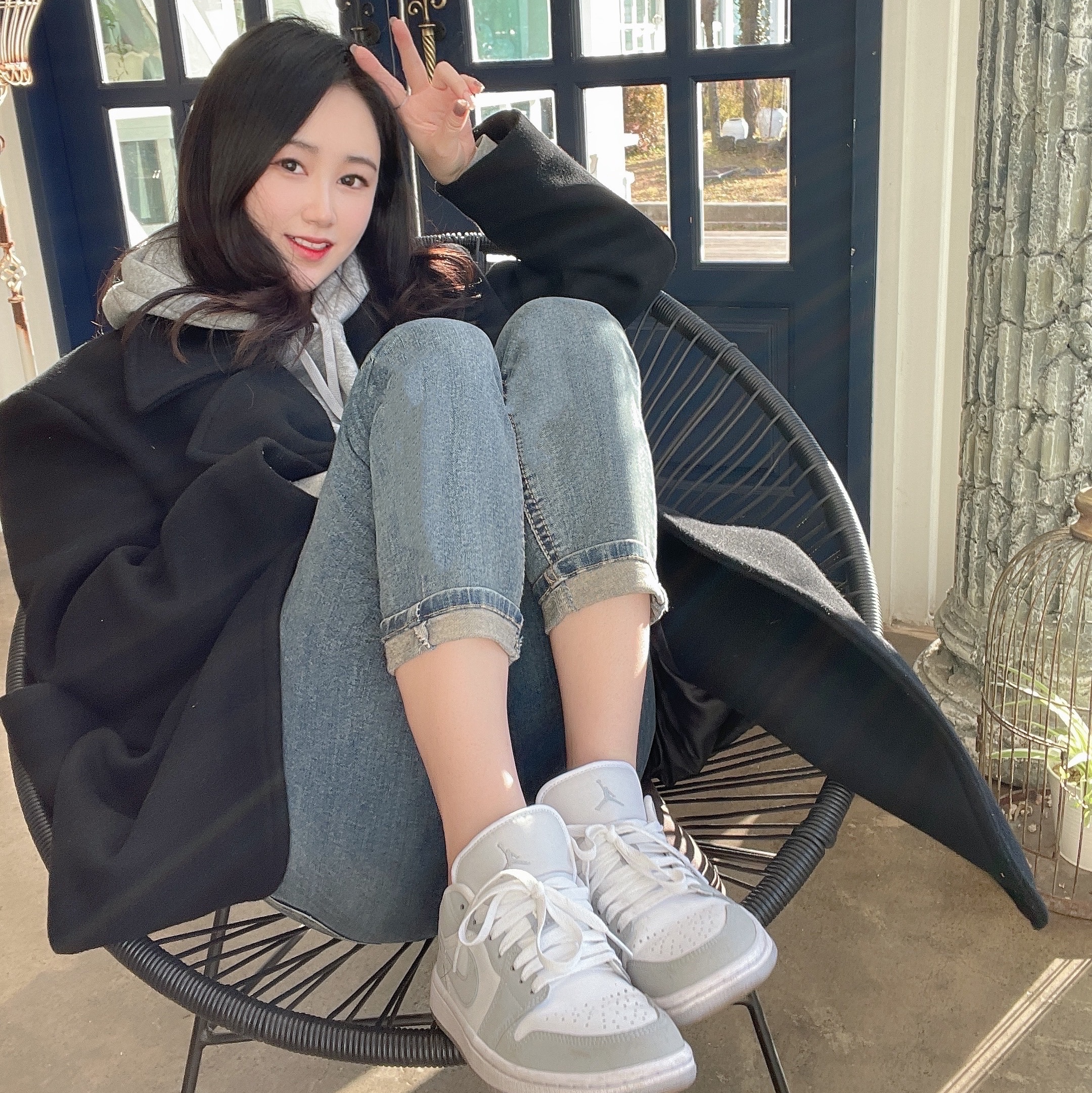 (W) Jordan 1 Low White Wolf Grey 착용 스타일