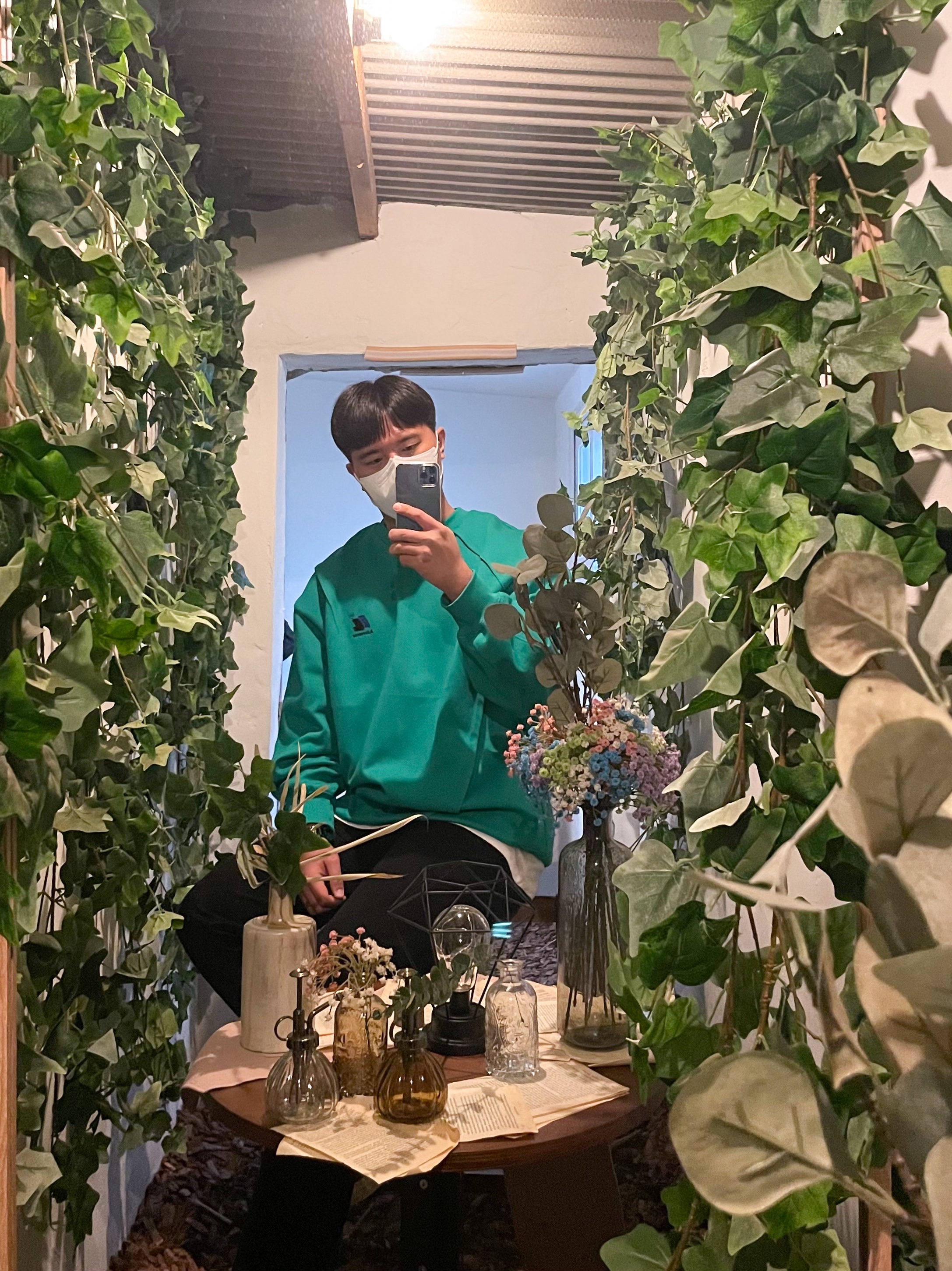 Zara x Ader Error Oversize Sweatshirt Green 착용 스타일 - 1