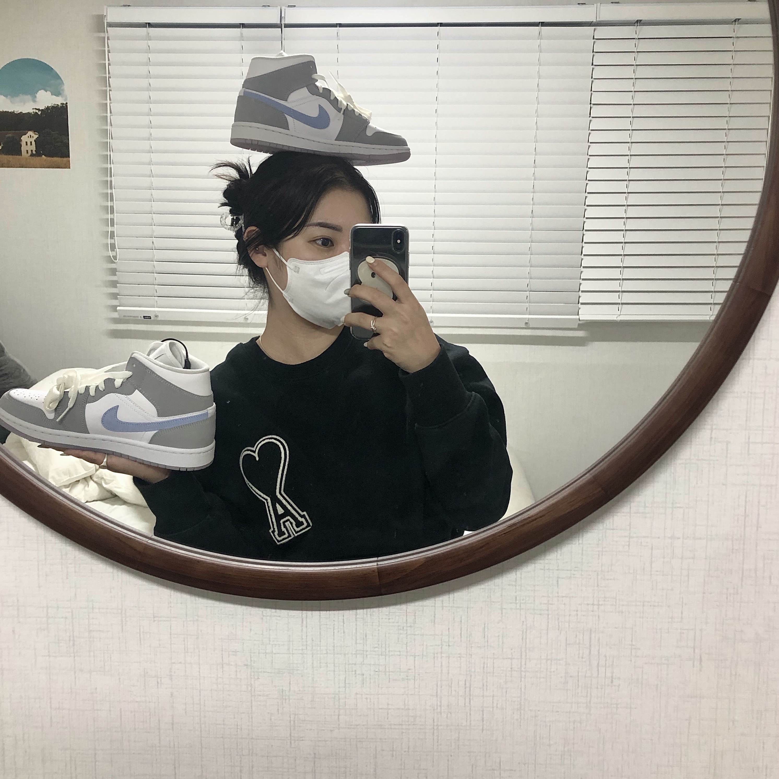 (W) Jordan 1 Mid Wolf Grey 착용 스타일
