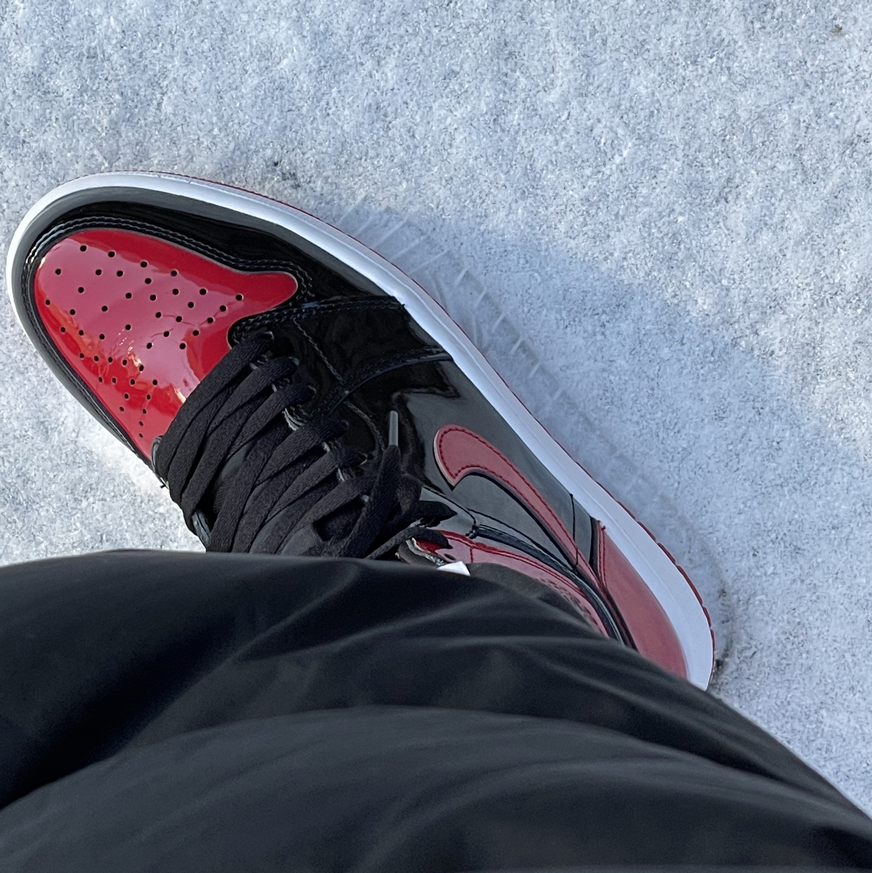 Jordan 1 Retro High OG Patent Bred, (GS) Jordan 1 Retro High OG Patent Bred 착용 스타일