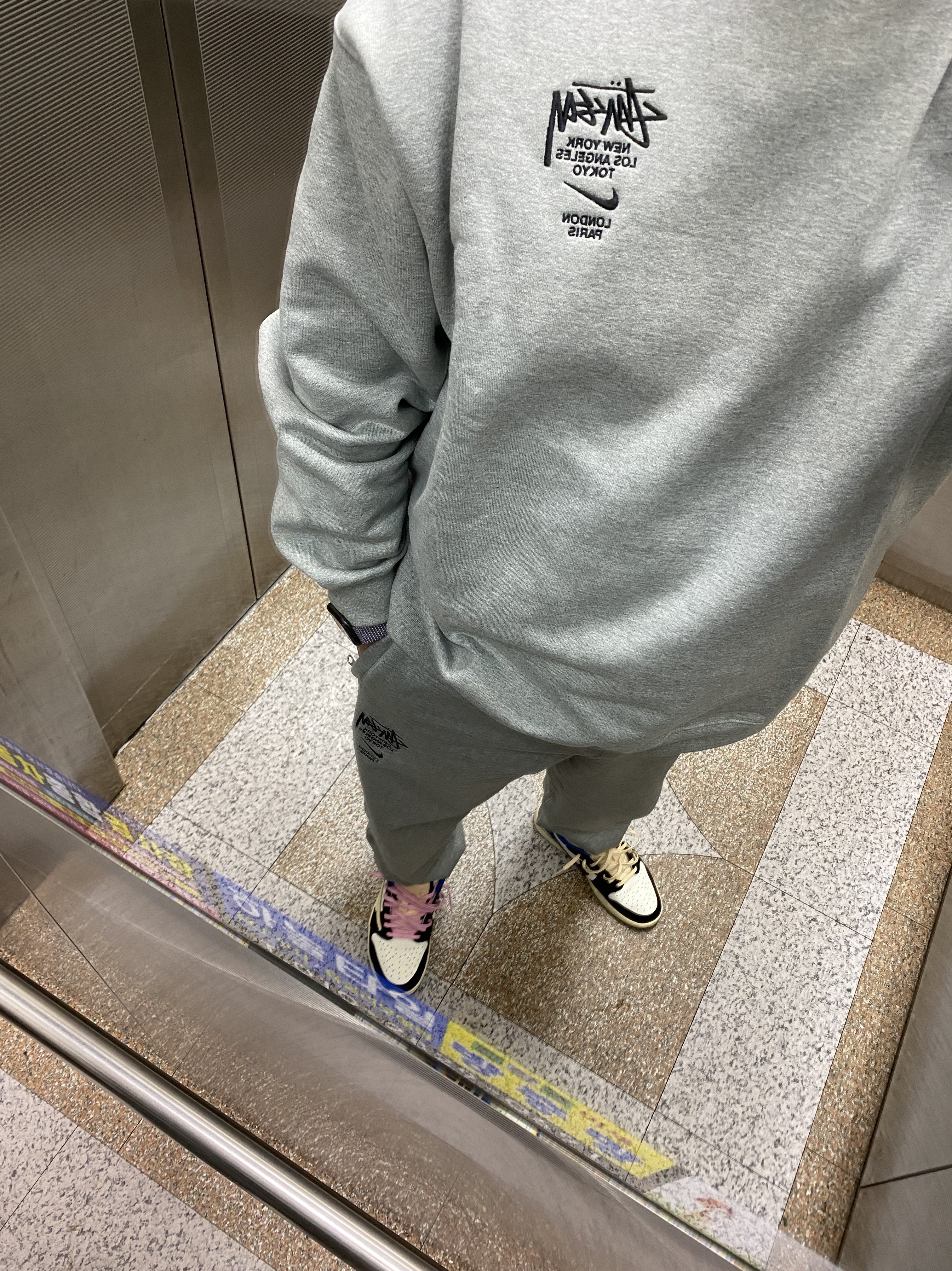 Nike x Stussy NRG ZR Fleece Pants Heather Grey - US/EU, Nike x Stussy NRG ZR Fleece Crewneck Heather Grey - US/EU 착용 스타일