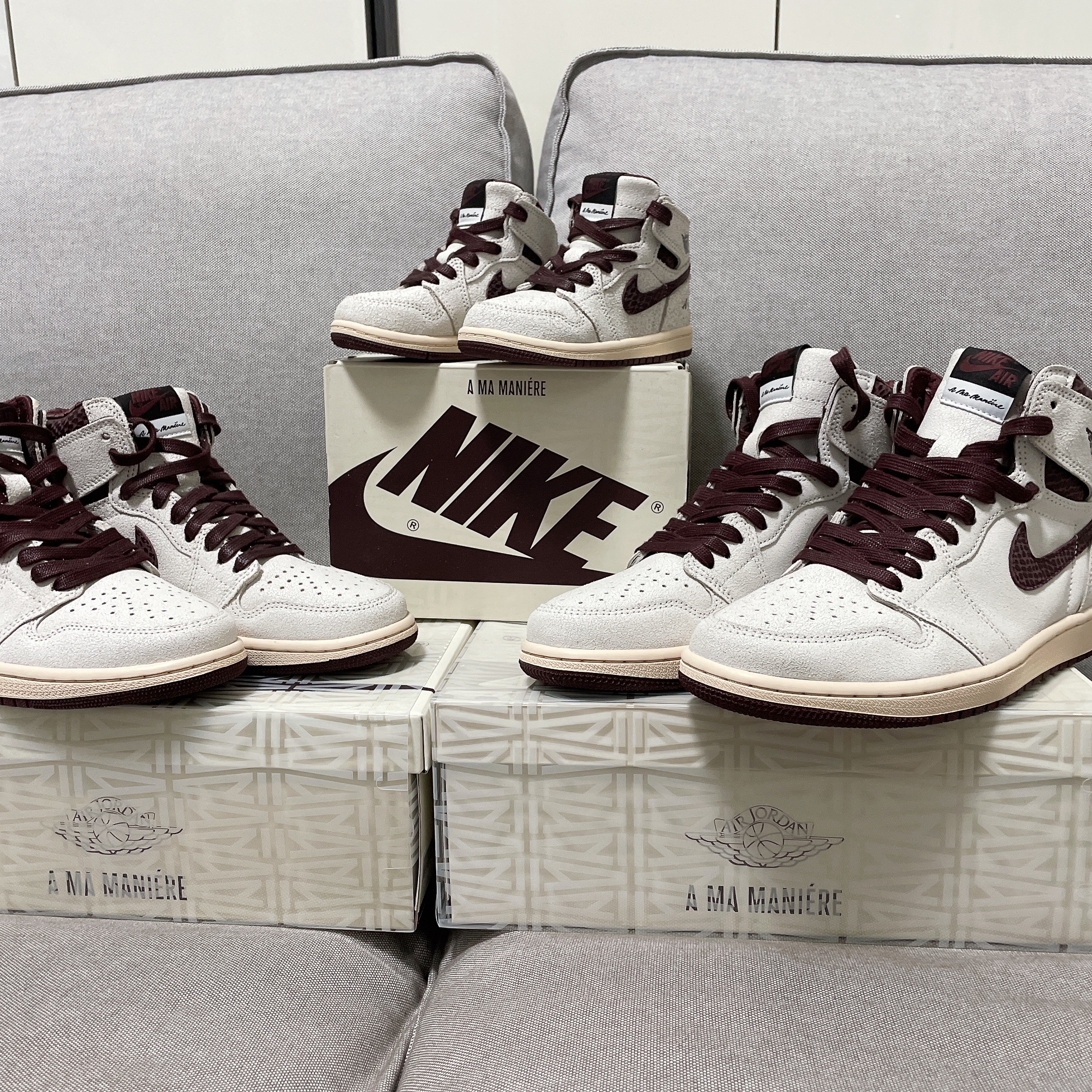 Jordan 1 x A Ma Maniere Retro High OG SP Sail and Burgundy, (TD) Jordan 1 x A Ma Maniere Retro High OG SP Burgundy and Sail 착용 스타일 - 1