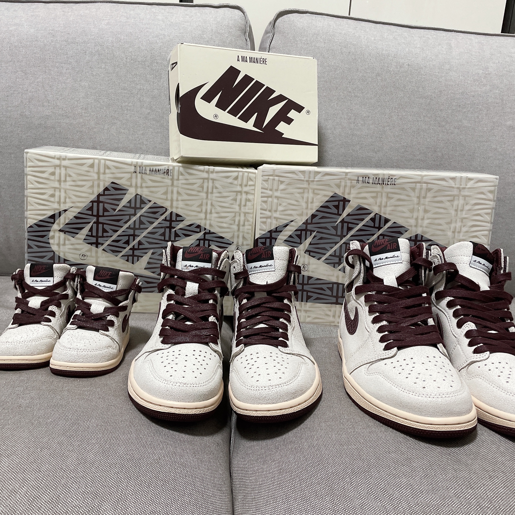 Jordan 1 x A Ma Maniere Retro High OG SP Sail and Burgundy, (TD) Jordan 1 x A Ma Maniere Retro High OG SP Burgundy and Sail 착용 스타일 - 2