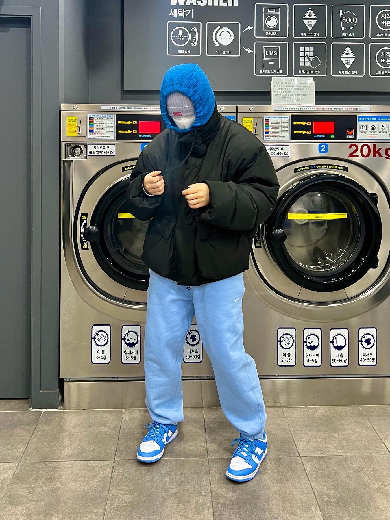 Nike Dunk Low Retro University Blue, Nike NRG Solo Swoosh Fleece Pants Psychic Blue - US/EU 착용 스타일