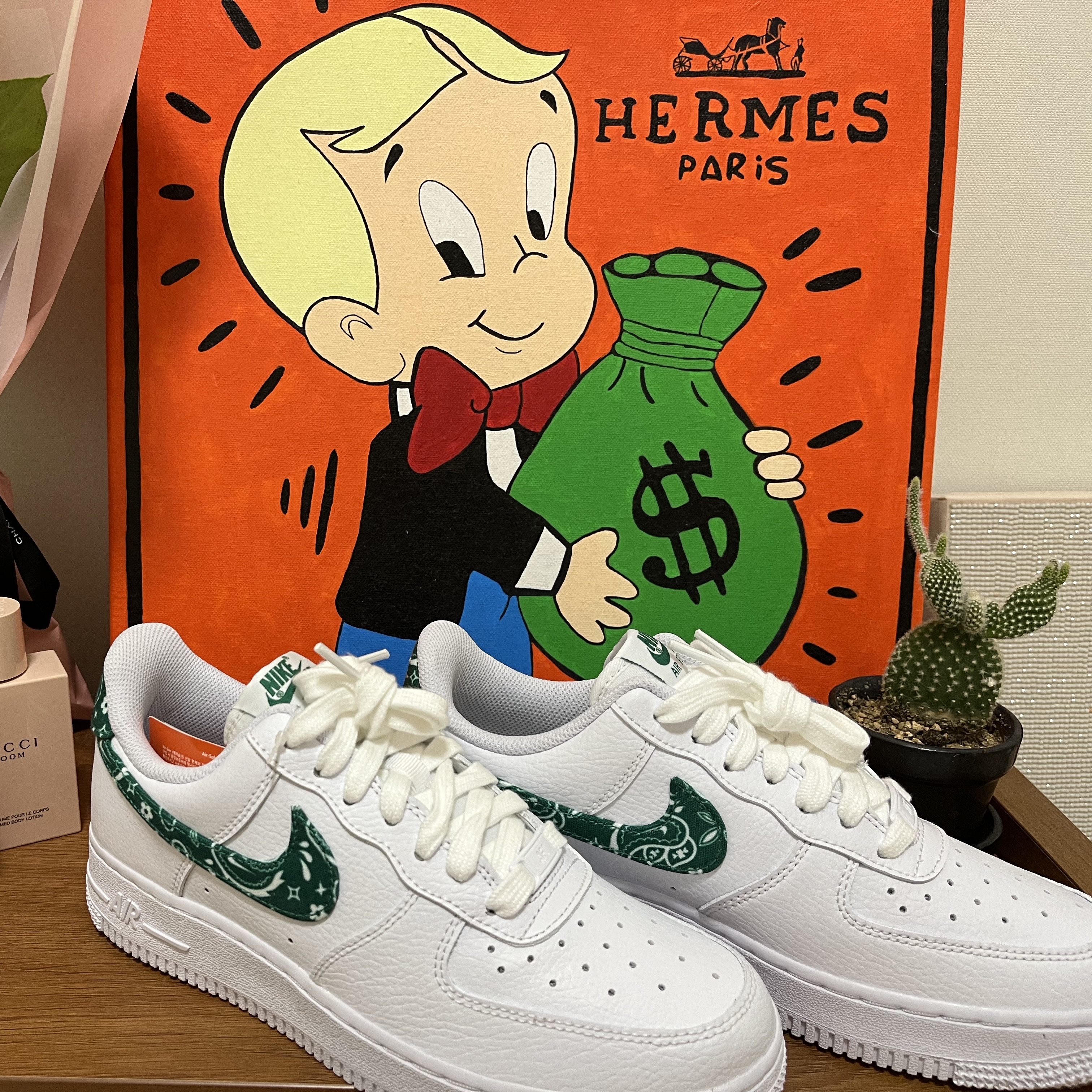 (W) Nike Air Force 1 '07 Essential Paisley Swoosh White Malachite 착용 스타일