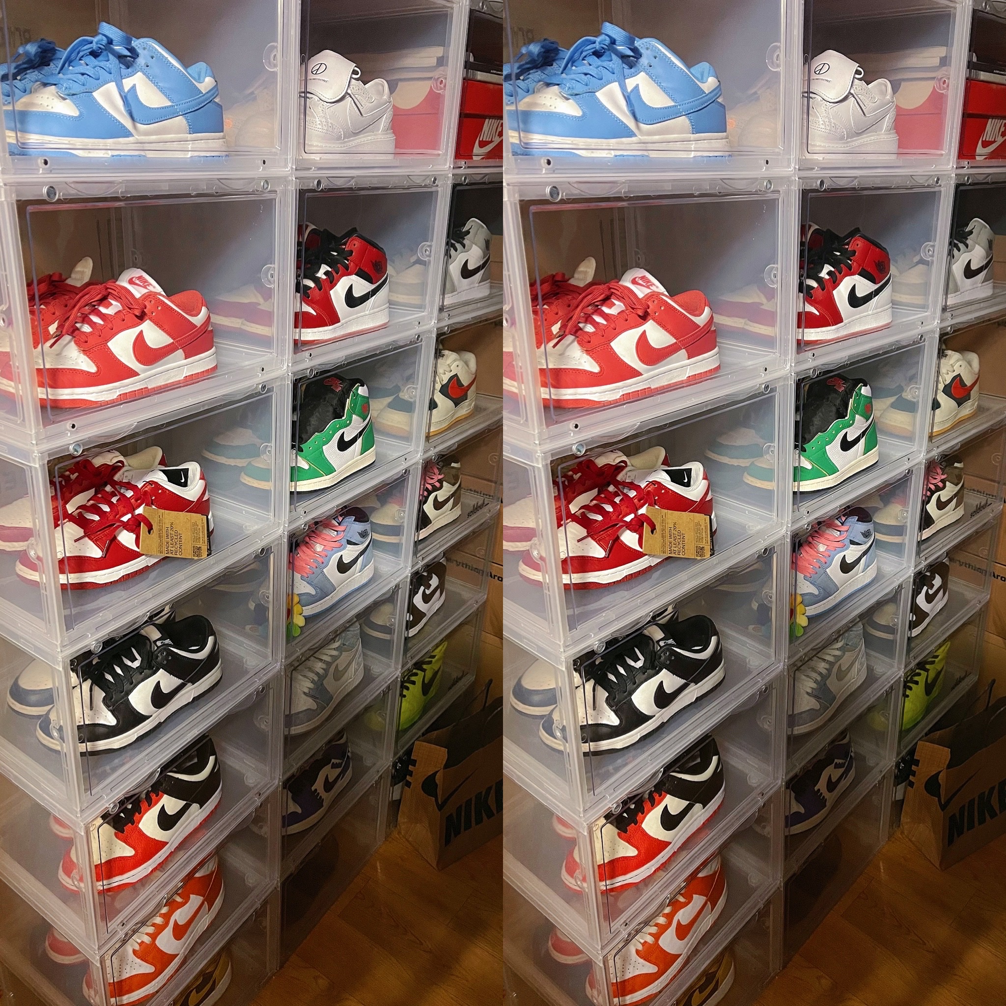 Nike Dunk Low Retro University Blue, Nike x Peaceminusone Kwondo1 White 착용 스타일