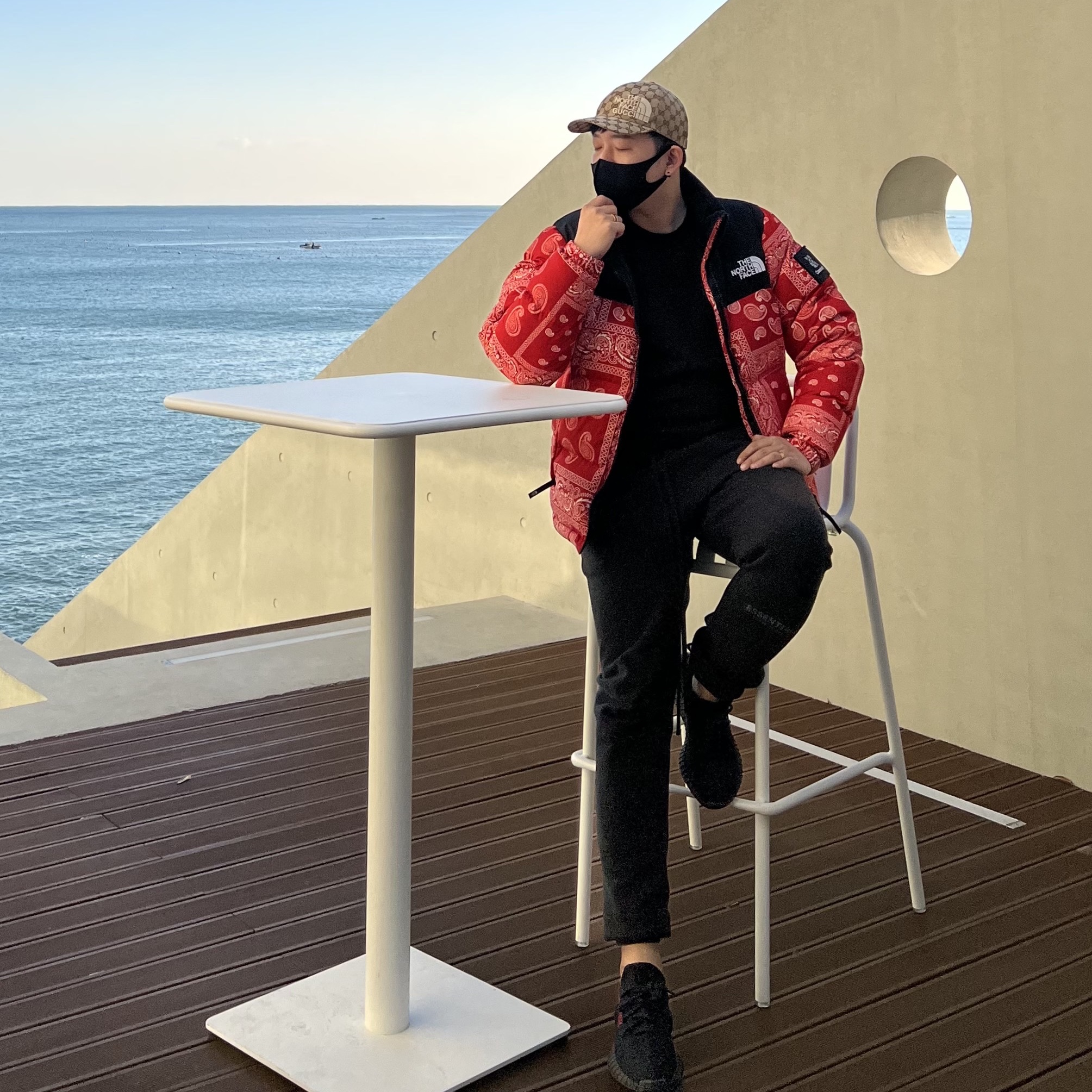The North Face Nuptse Down Jacket Red, Adidas Yeezy Boost 350 V2 Black Red 2020 착용 스타일