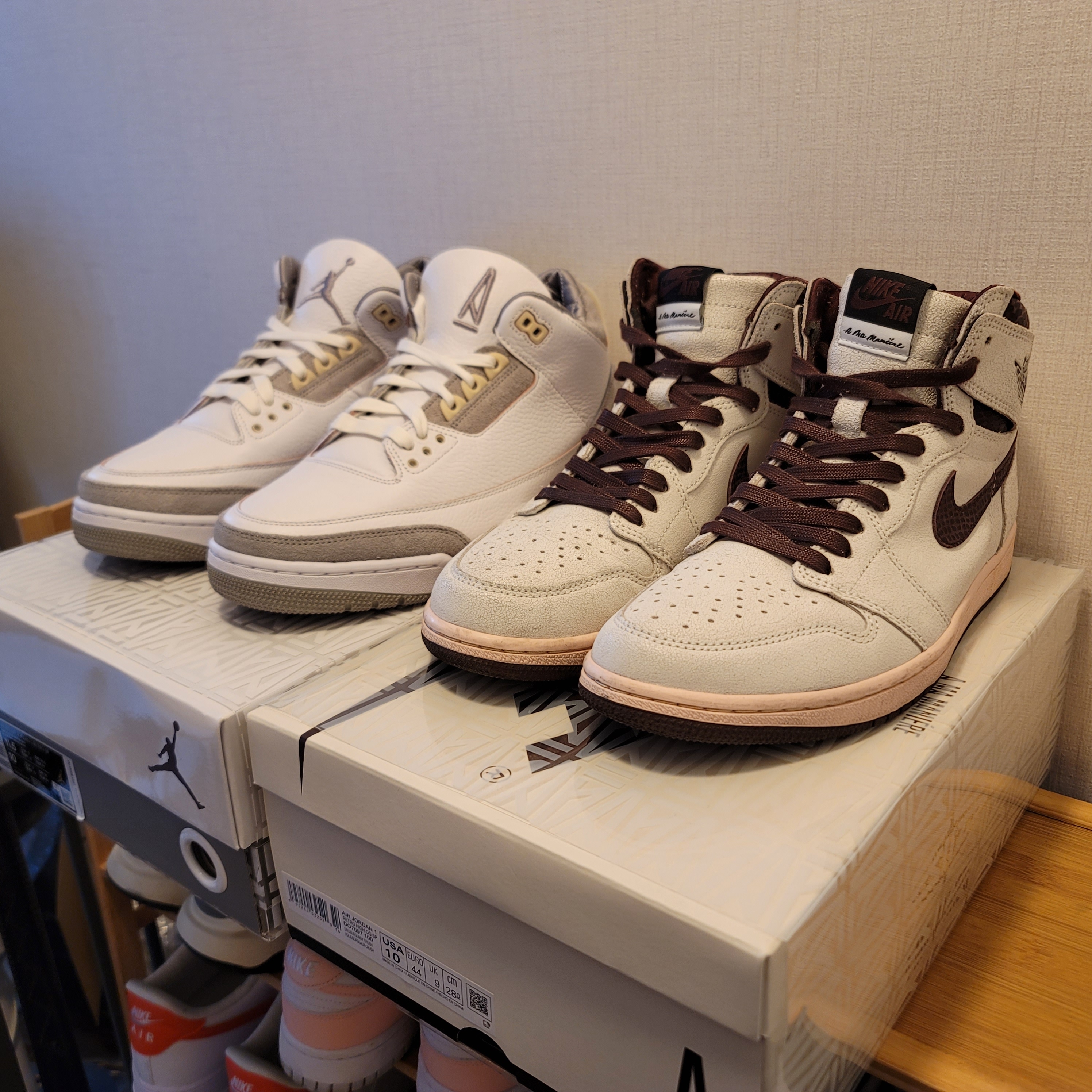 (W) Jordan 3 x A Ma Maniere Retro SP, Jordan 1 x A Ma Maniere Retro High OG SP Sail and Burgundy 착용 스타일 - 2