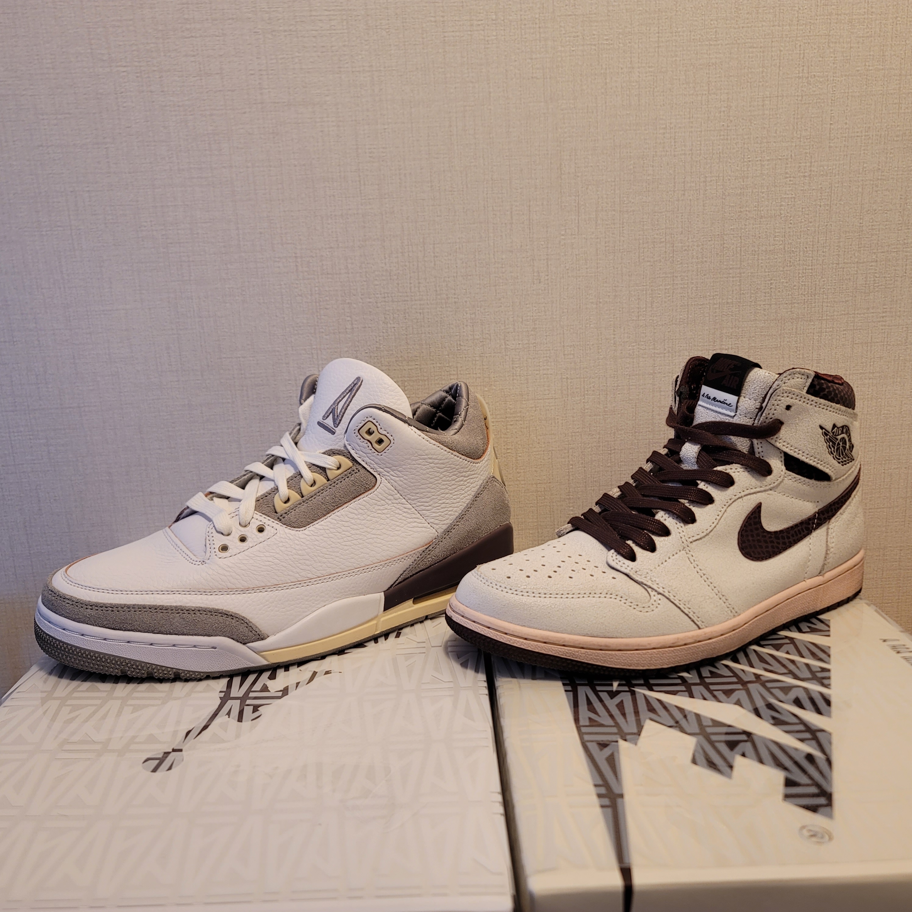 (W) Jordan 3 x A Ma Maniere Retro SP, Jordan 1 x A Ma Maniere Retro High OG SP Sail and Burgundy 착용 스타일 - 3