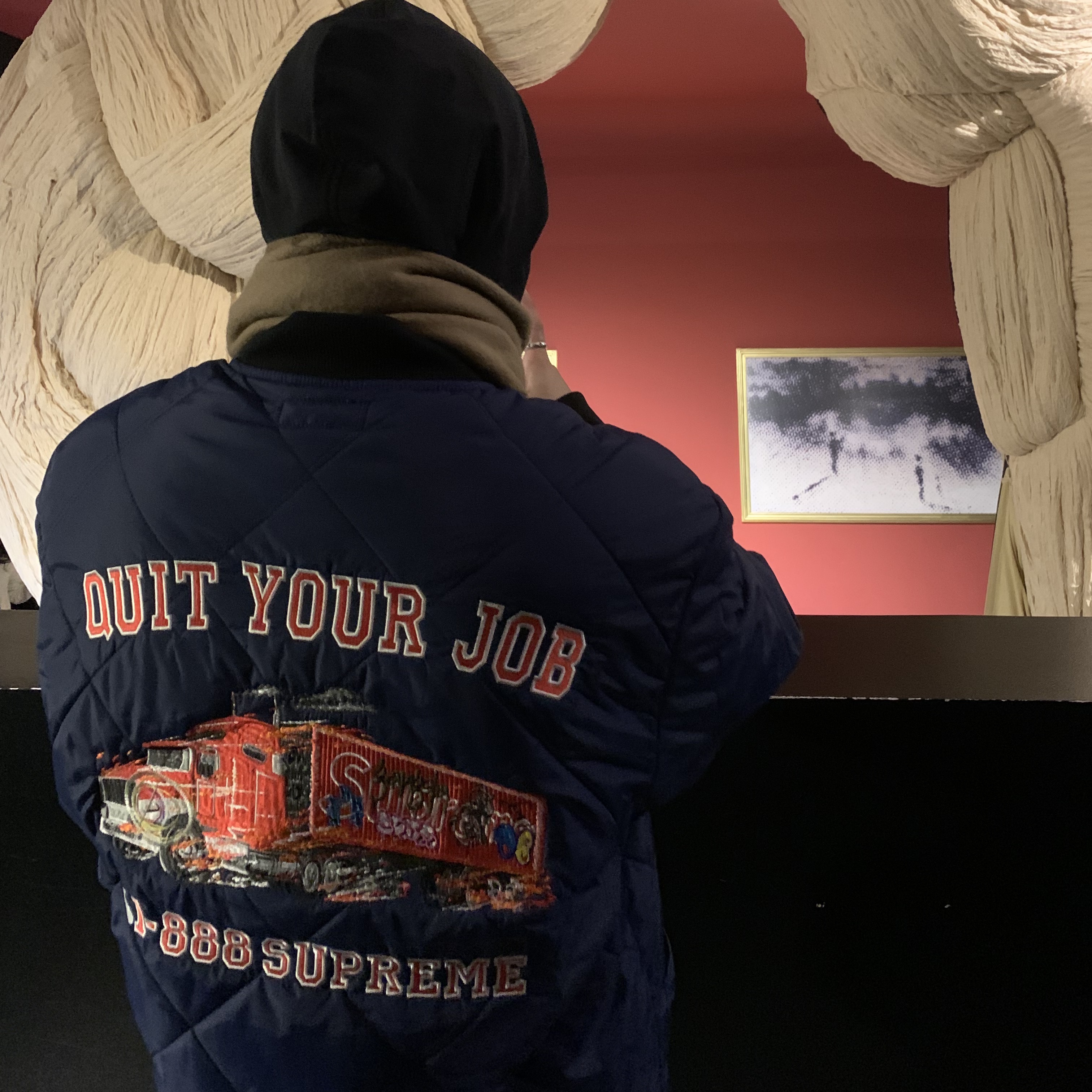 Supreme Quit Your Job Quilted Work Jacket Blue - 21FW 착용 스타일 - 2
