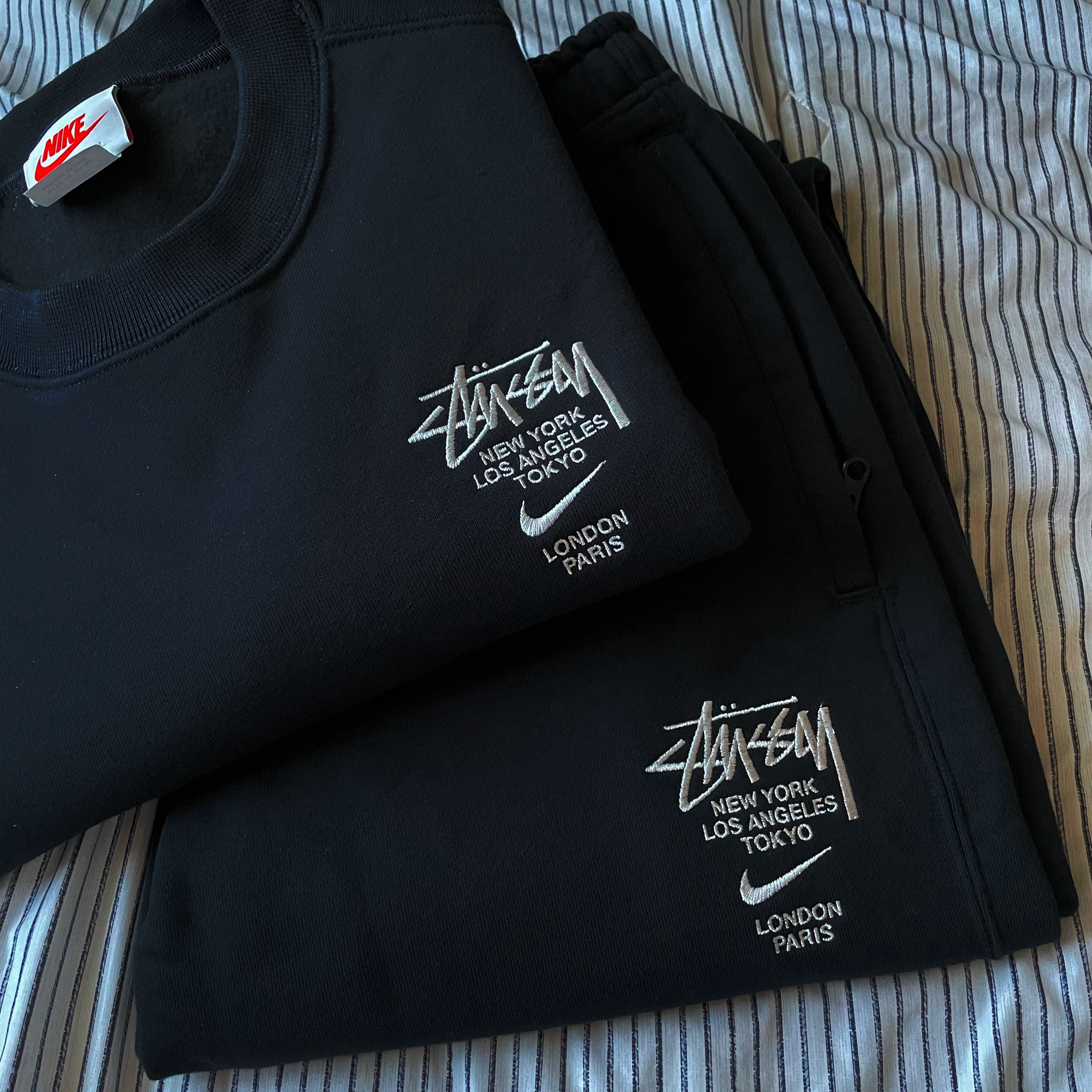 Nike x Stussy NRG ZR Fleece Crewneck Black - Asia, Nike x Stussy NRG ZR Fleece Pants Black - Asia 착용 스타일