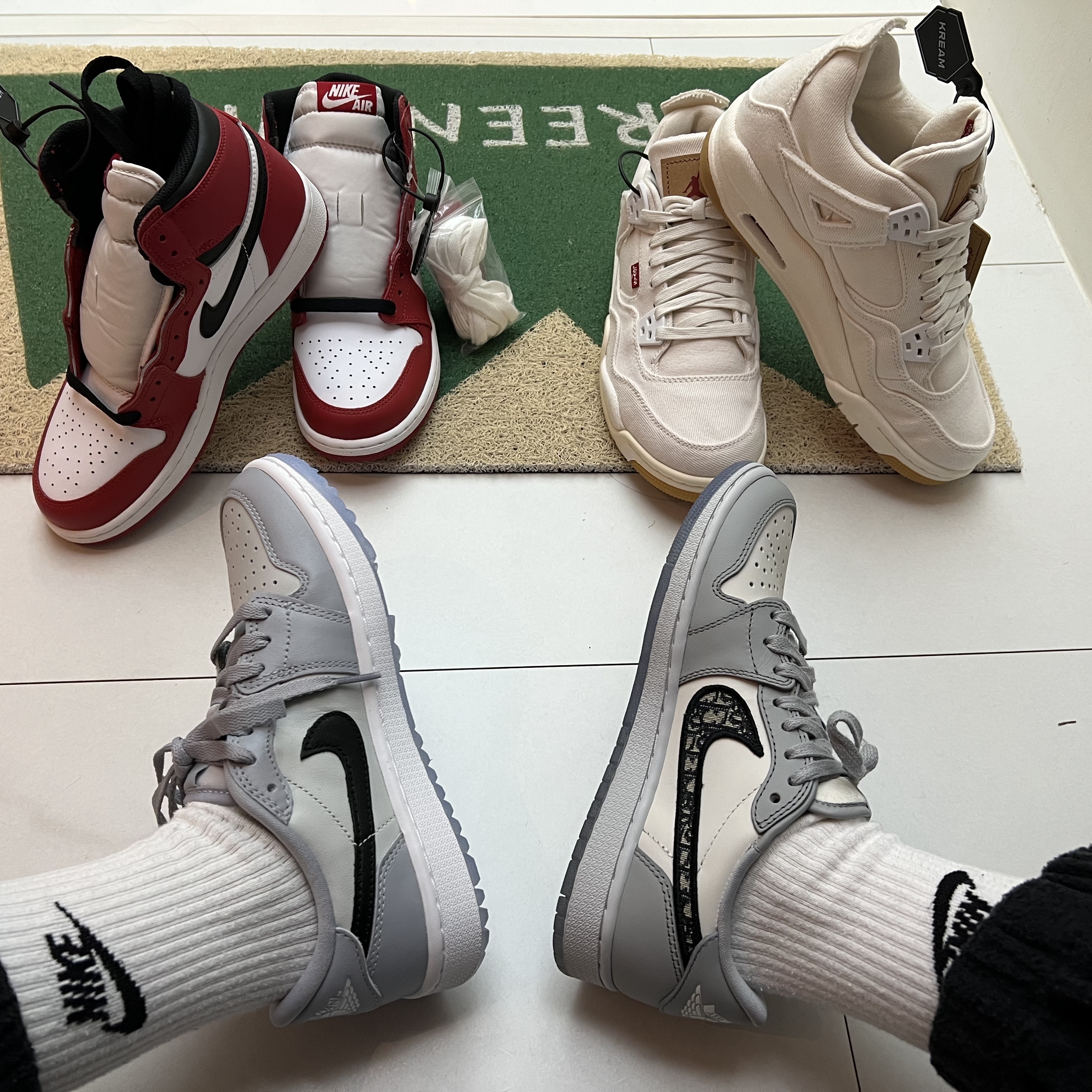 Jordan 1 x Dior Low OG, Jordan 1 Low Golf Wolf Grey 착용 스타일