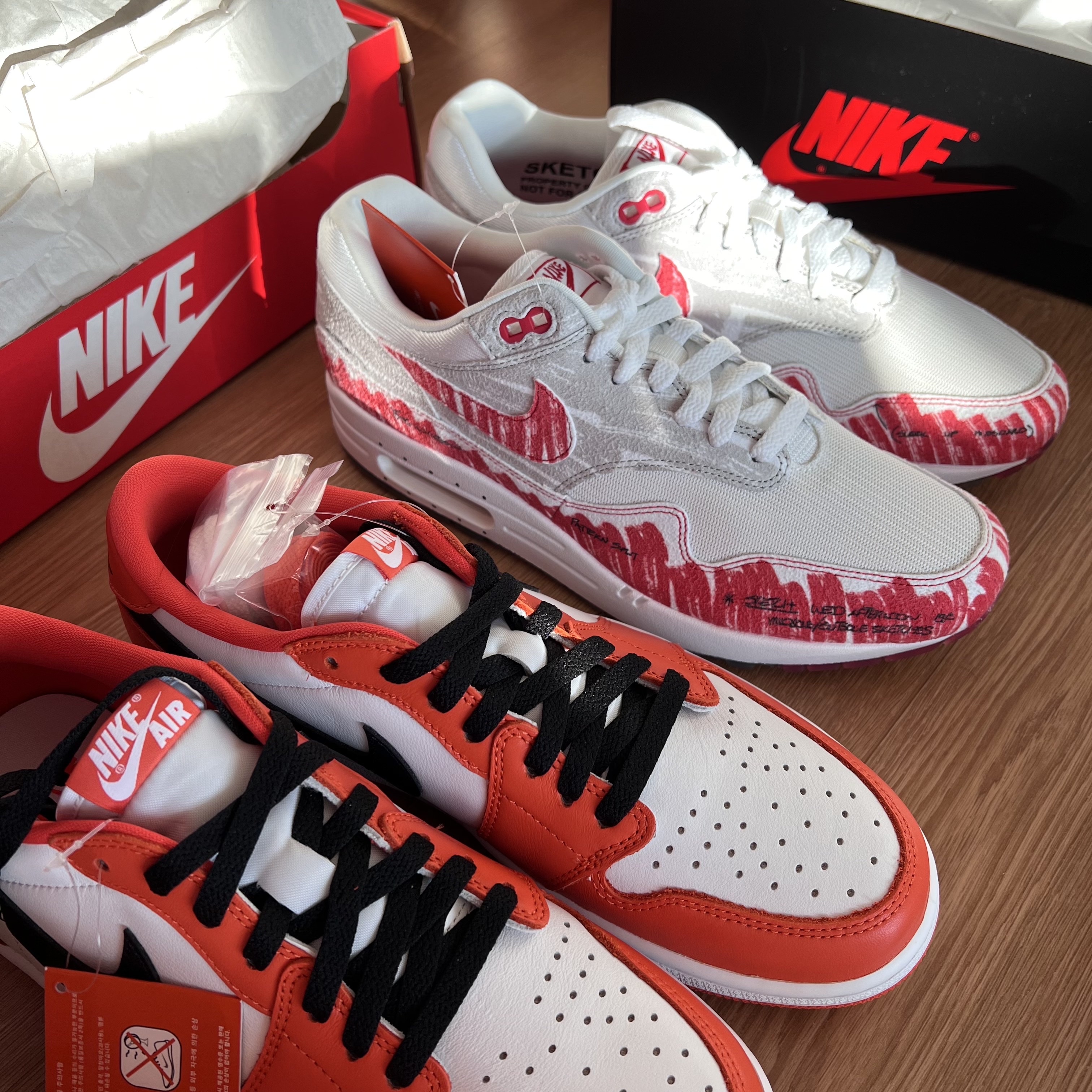 Nike Air Max 1 Tinker Sketch to Shelf, Jordan 1 Low OG Starfish 착용 스타일 - 5