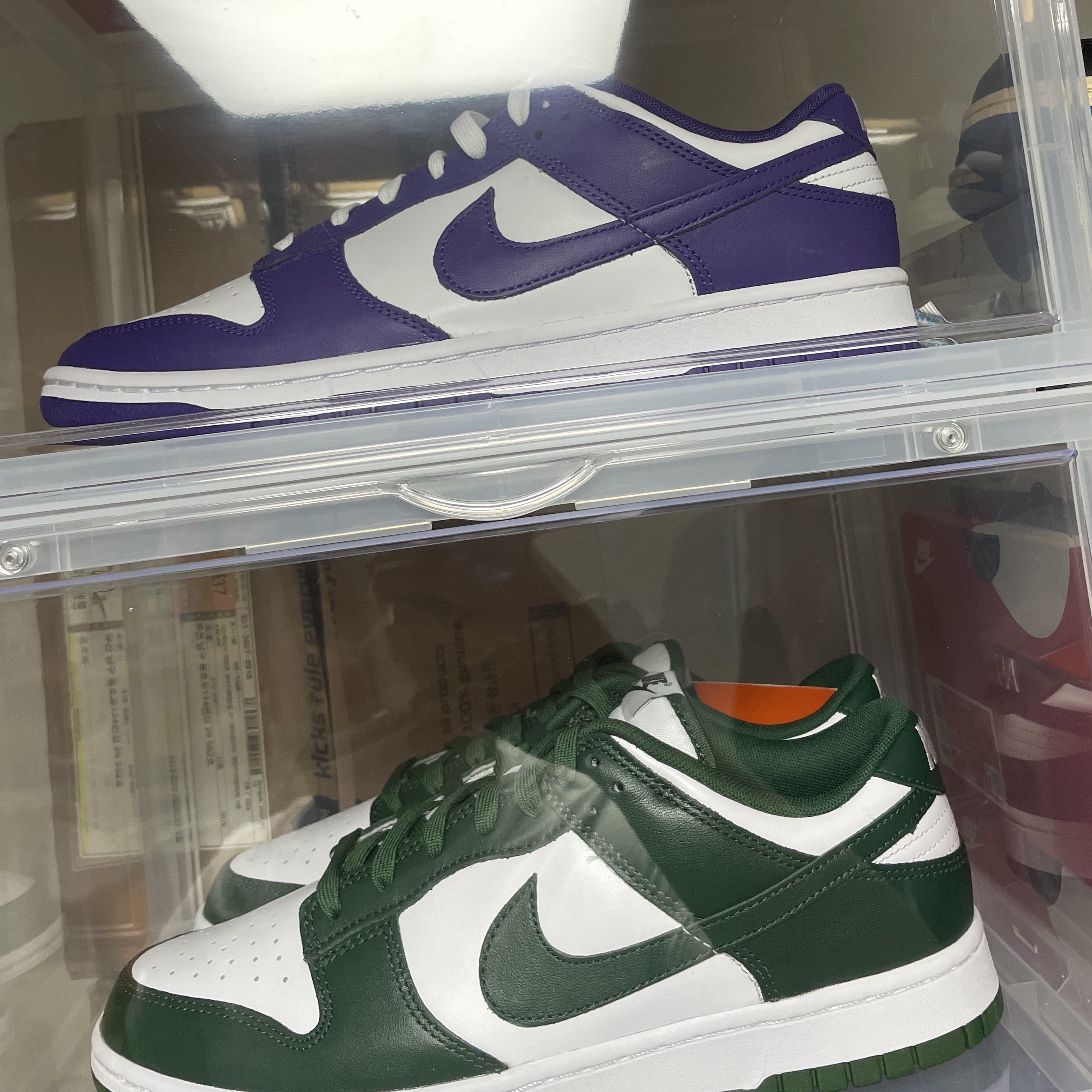 Nike Dunk Low Retro Varsity Green, Nike Dunk Low Retro Championship Court Purple 착용 스타일
