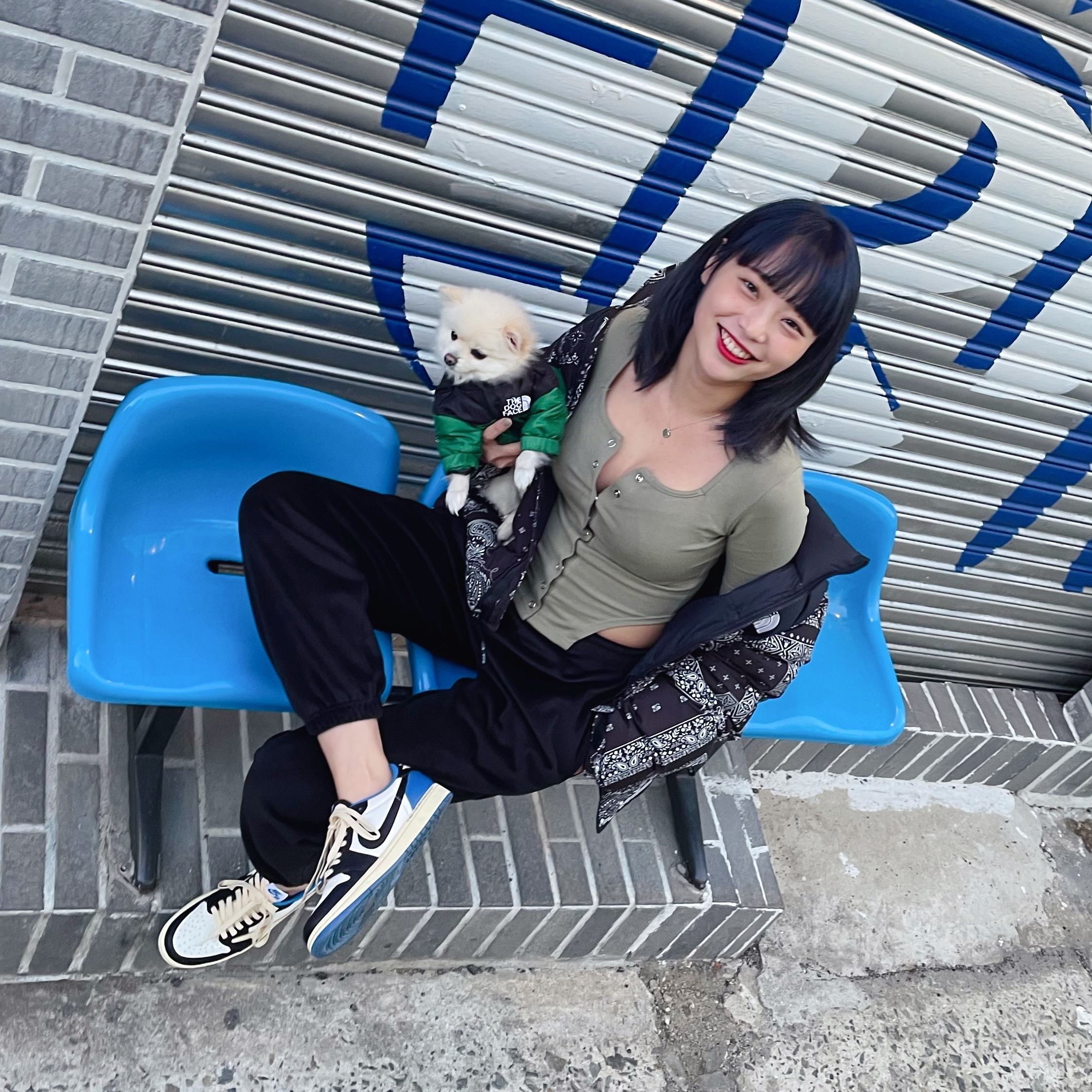 Jordan 1 x Travis Scott x Fragment Retro Low OG SP Military Blue, The North Face 1996 Novelty Nuptse Jacket Real Black - 21FW 착용 스타일 - 3