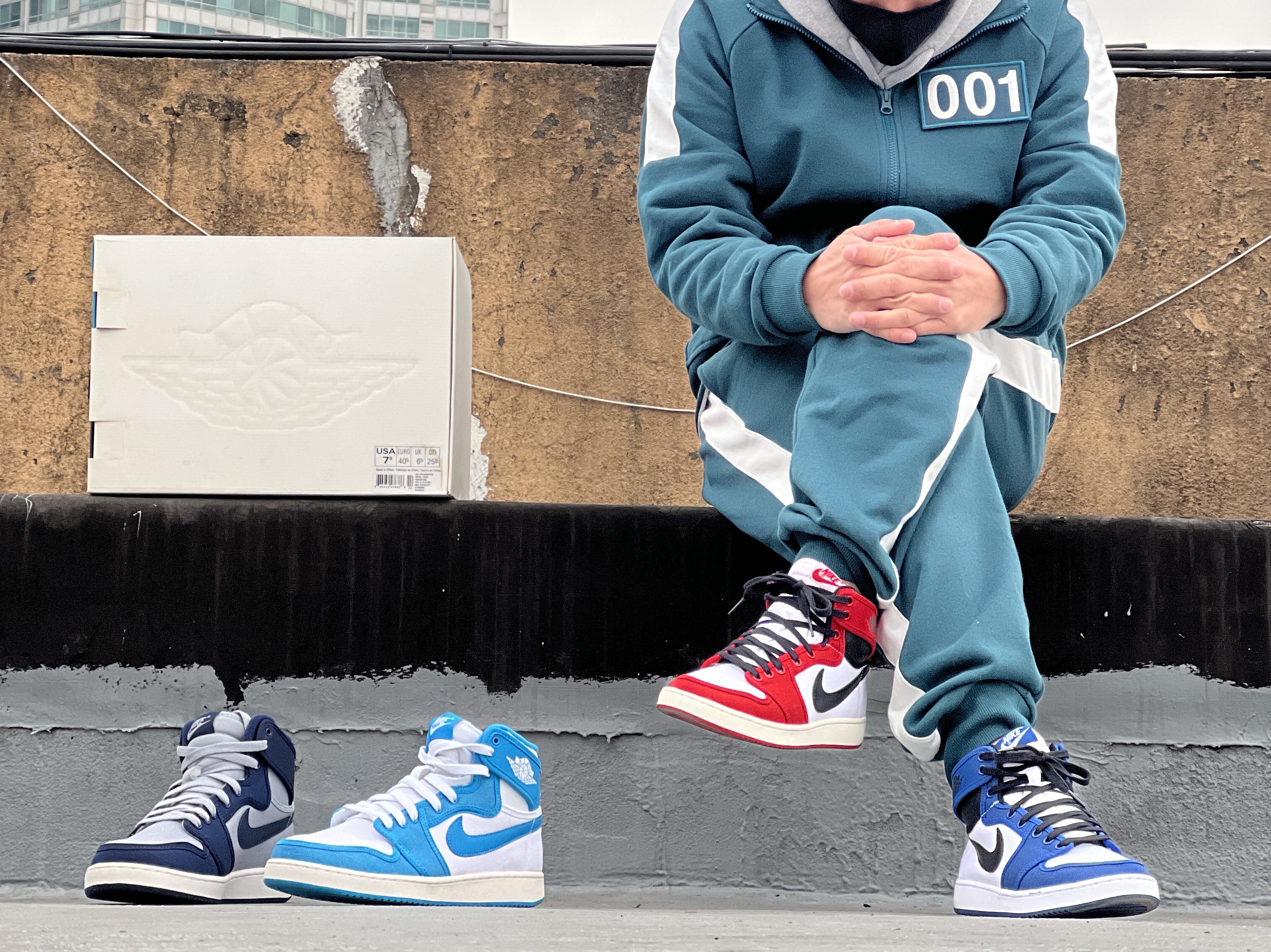 Jordan 1 KO Chicago 2021, Jordan 1 KO Storm Blue 착용 스타일 - 1