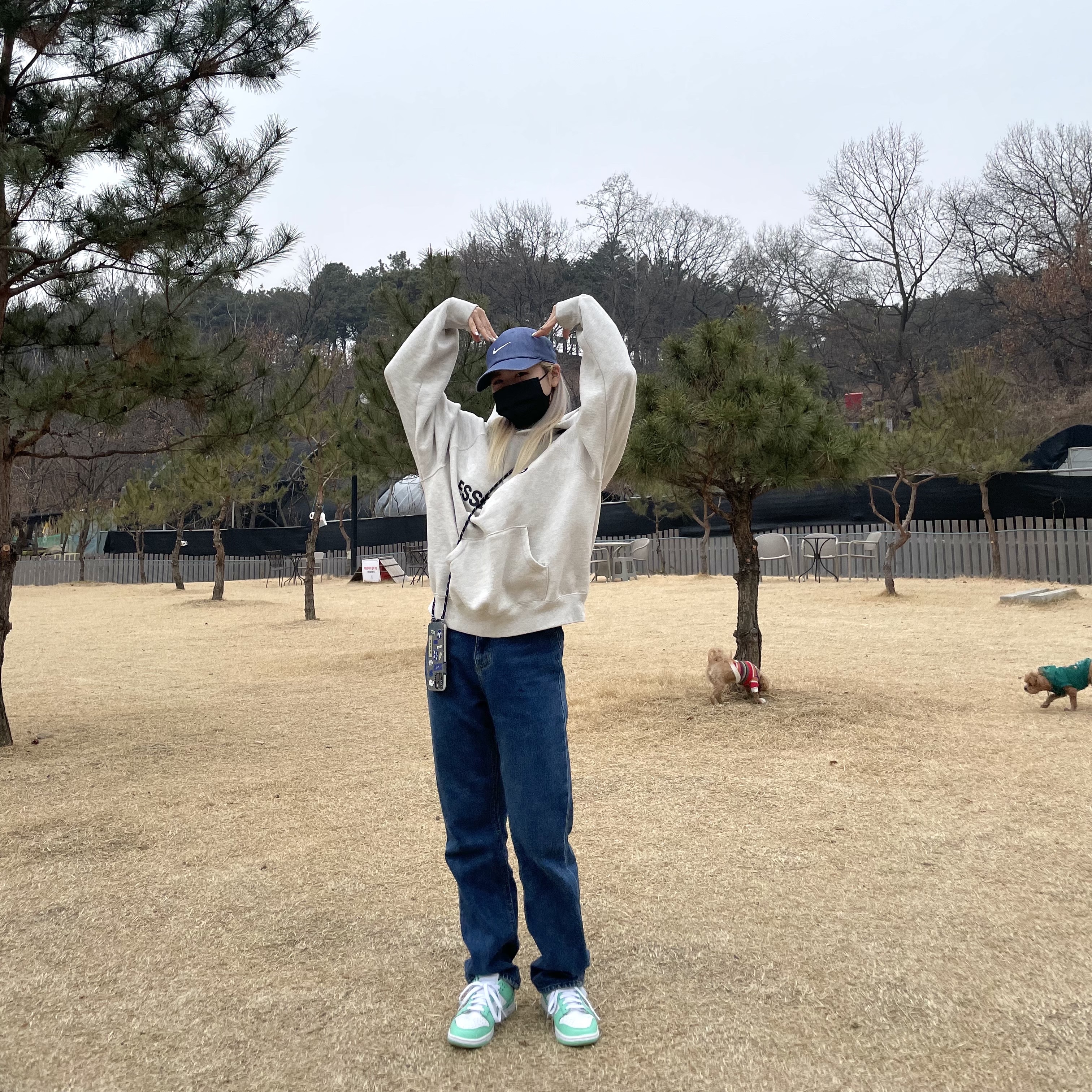 (W) Nike Dunk Low Green Glow, Essentials 3D Silicon Applique Pullover Hoodie Oatmeal/Oatmeal Heather/Light Heather Oatmeal 2020 착용 스타일 - 2