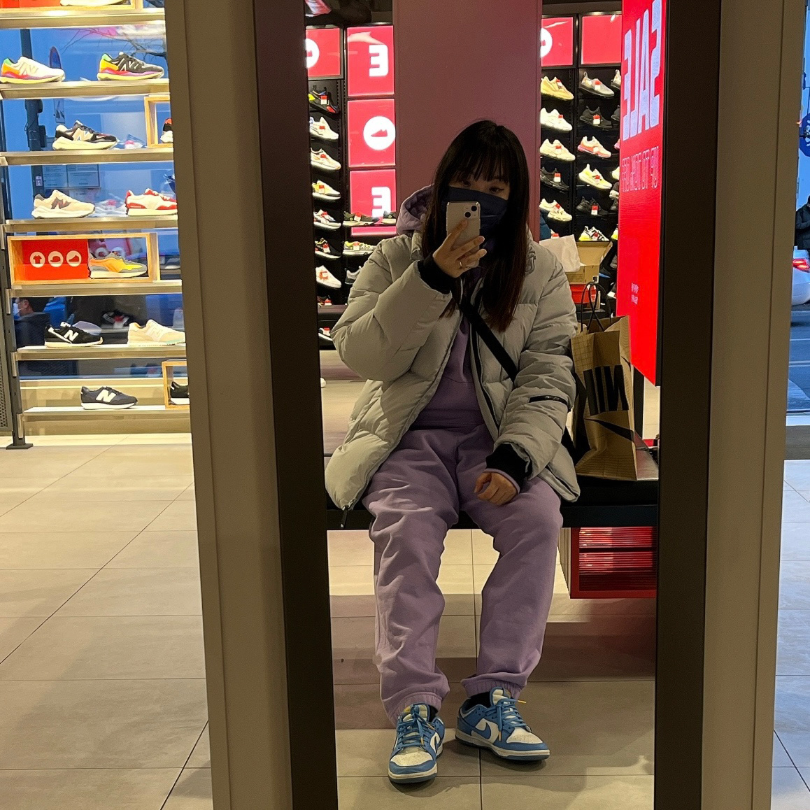 (W) Nike Dunk Low Coast, Nike NRG Solo Swoosh Fleece Hoodie Urban Lilac - Asia 착용 스타일