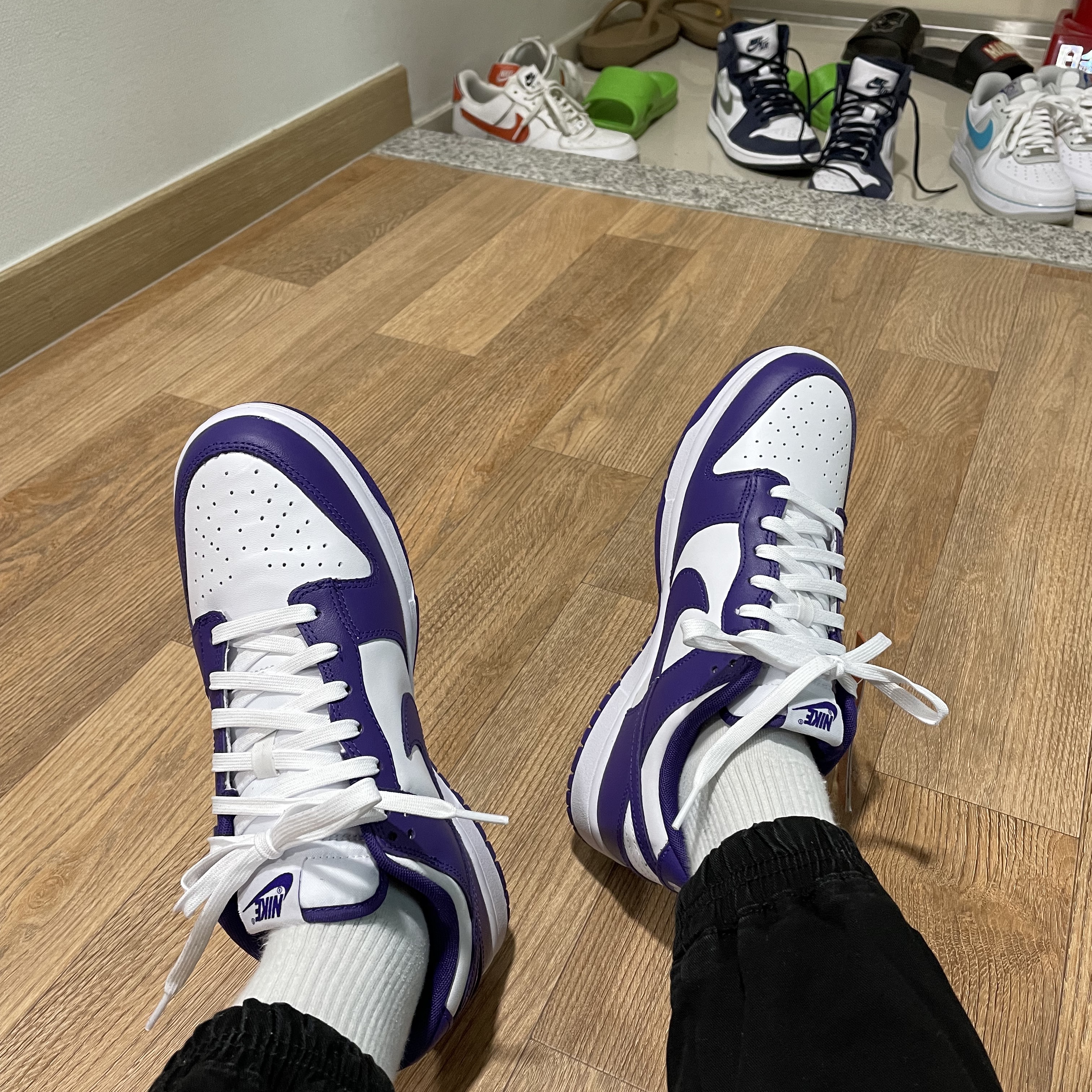 Nike Dunk Low Retro Championship Court Purple 착용 스타일