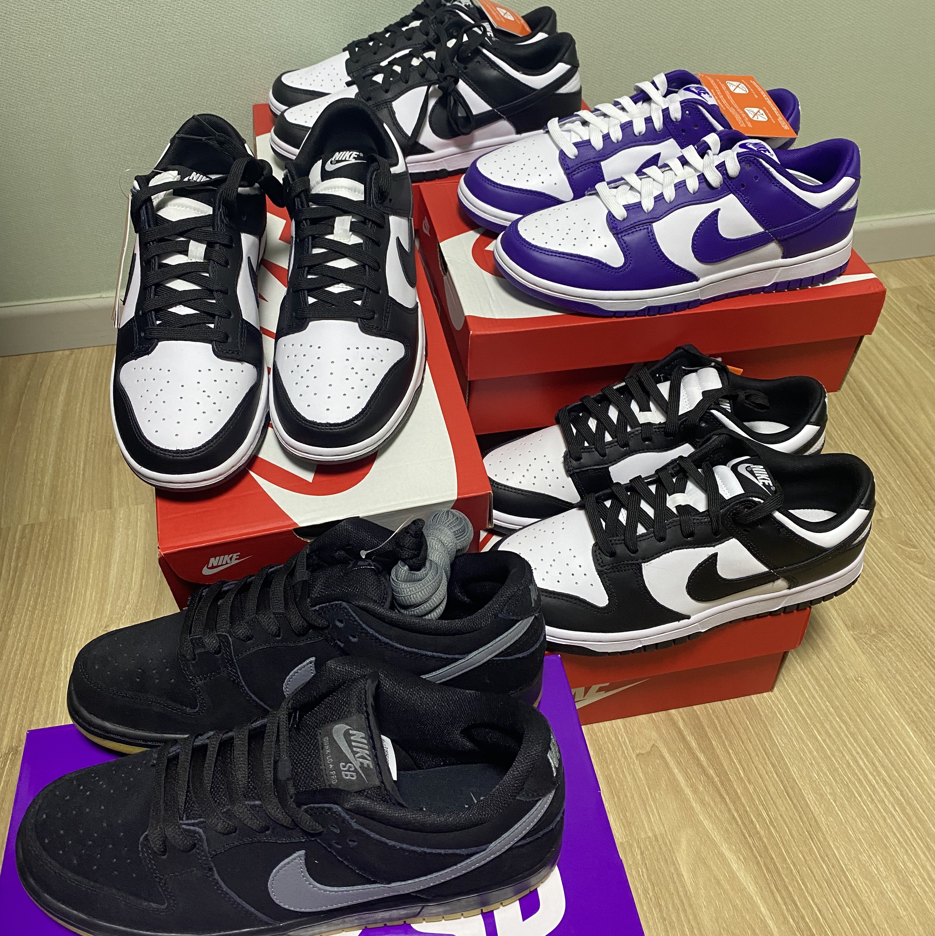Nike Dunk Low Retro Black, Nike Dunk Low Retro Championship Court Purple 착용 스타일
