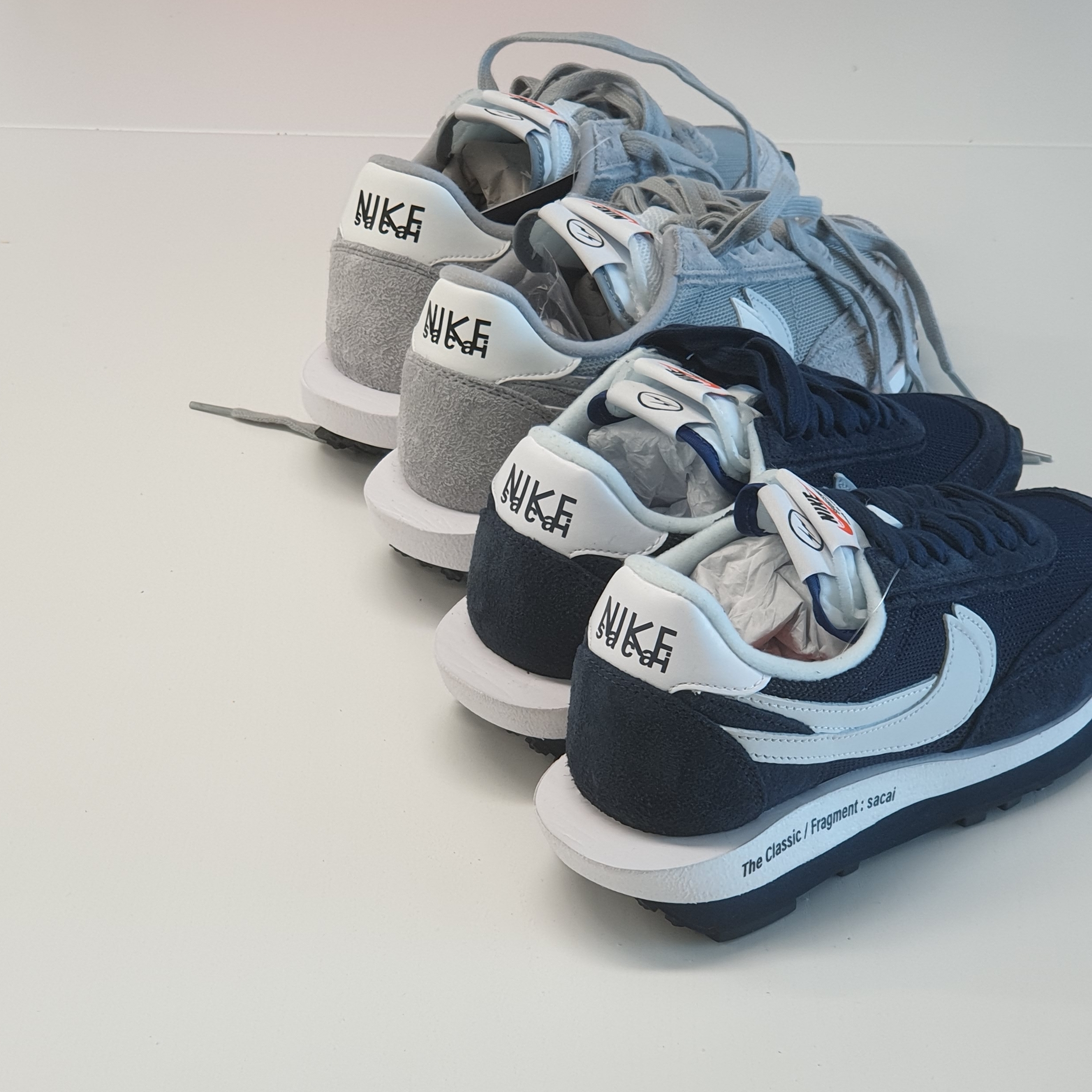 Nike x Sacai x Fragment LDWaffle Light Smoke Grey, Nike x Sacai x Fragment LDWaffle Blackened Blue 착용 스타일 - 1