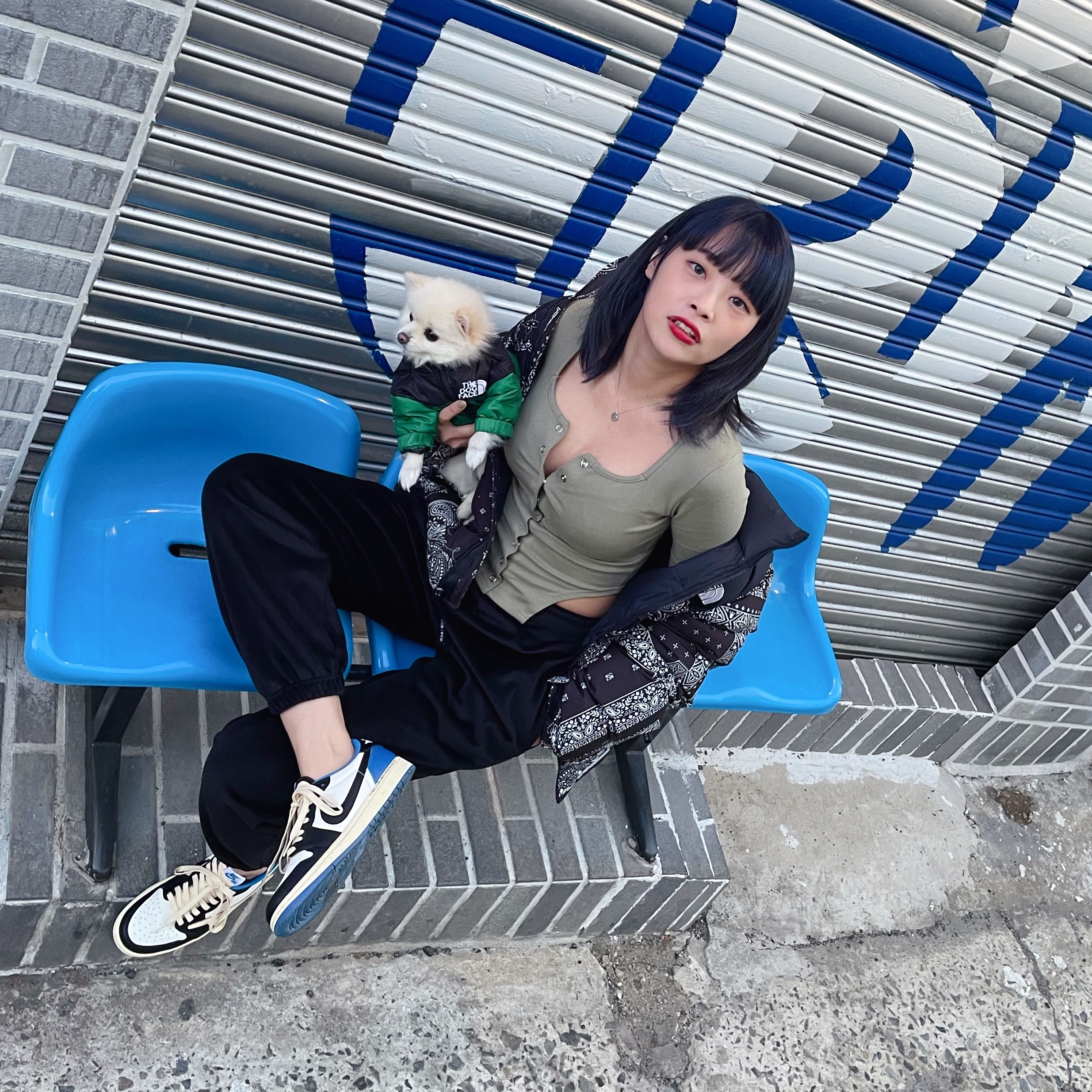 Jordan 1 x Travis Scott x Fragment Retro Low OG SP Military Blue, The North Face 1996 Novelty Nuptse Jacket Real Black - 21FW 착용 스타일 - 4