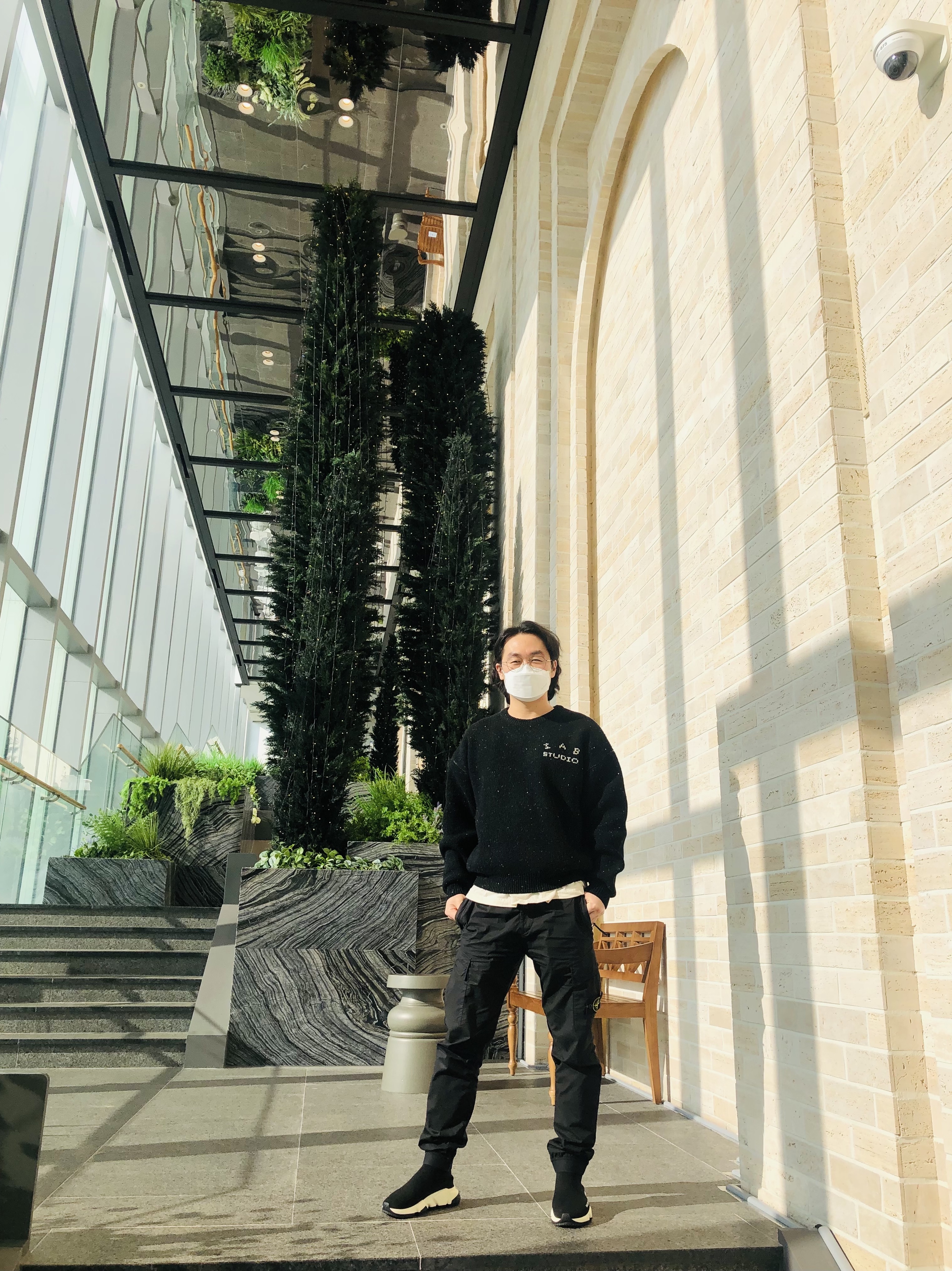IAB Studio Knit Black, Stone Island 31303 Cargo Pants Black - 21SS 착용 스타일 - 1