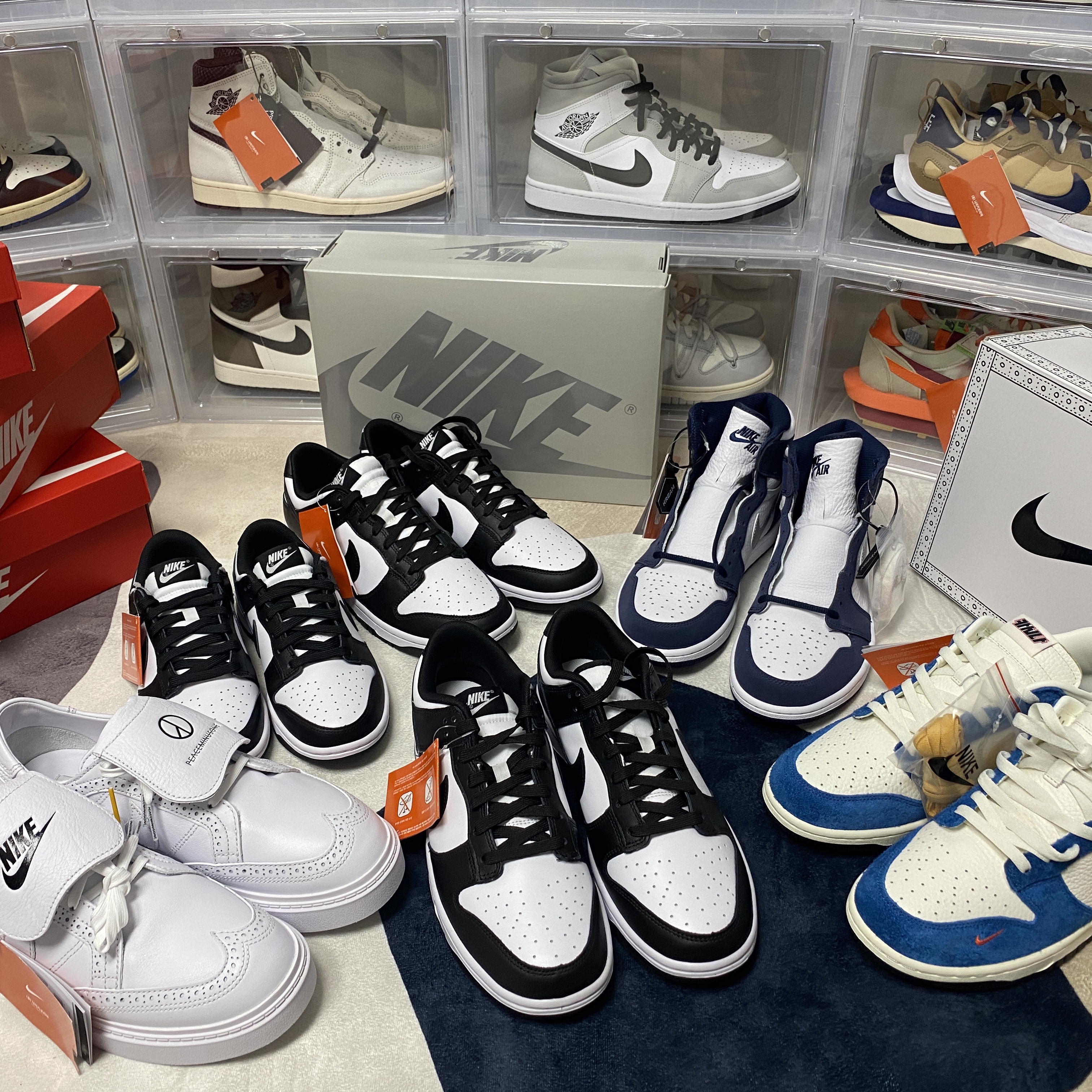Nike x Peaceminusone Kwondo1 White, Jordan 1 Retro High OG CO.JP Midnight Navy 착용 스타일