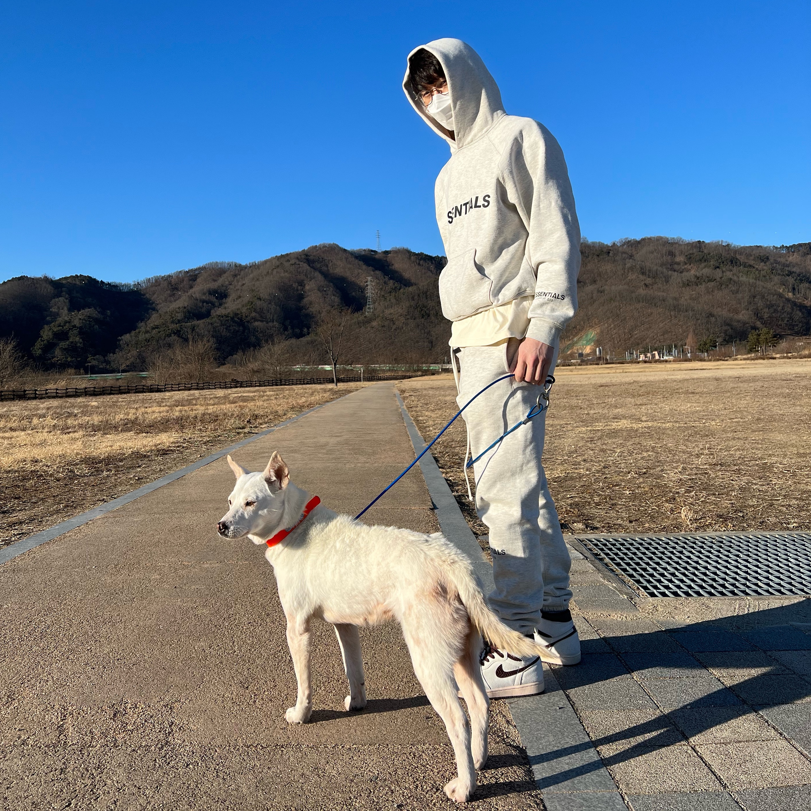 Essentials 3D Silicon Applique Pullover Hoodie Oatmeal/Oatmeal Heather/Light Heather Oatmeal 2020, Essentials T-Shirt Cream - 21SS 착용 스타일