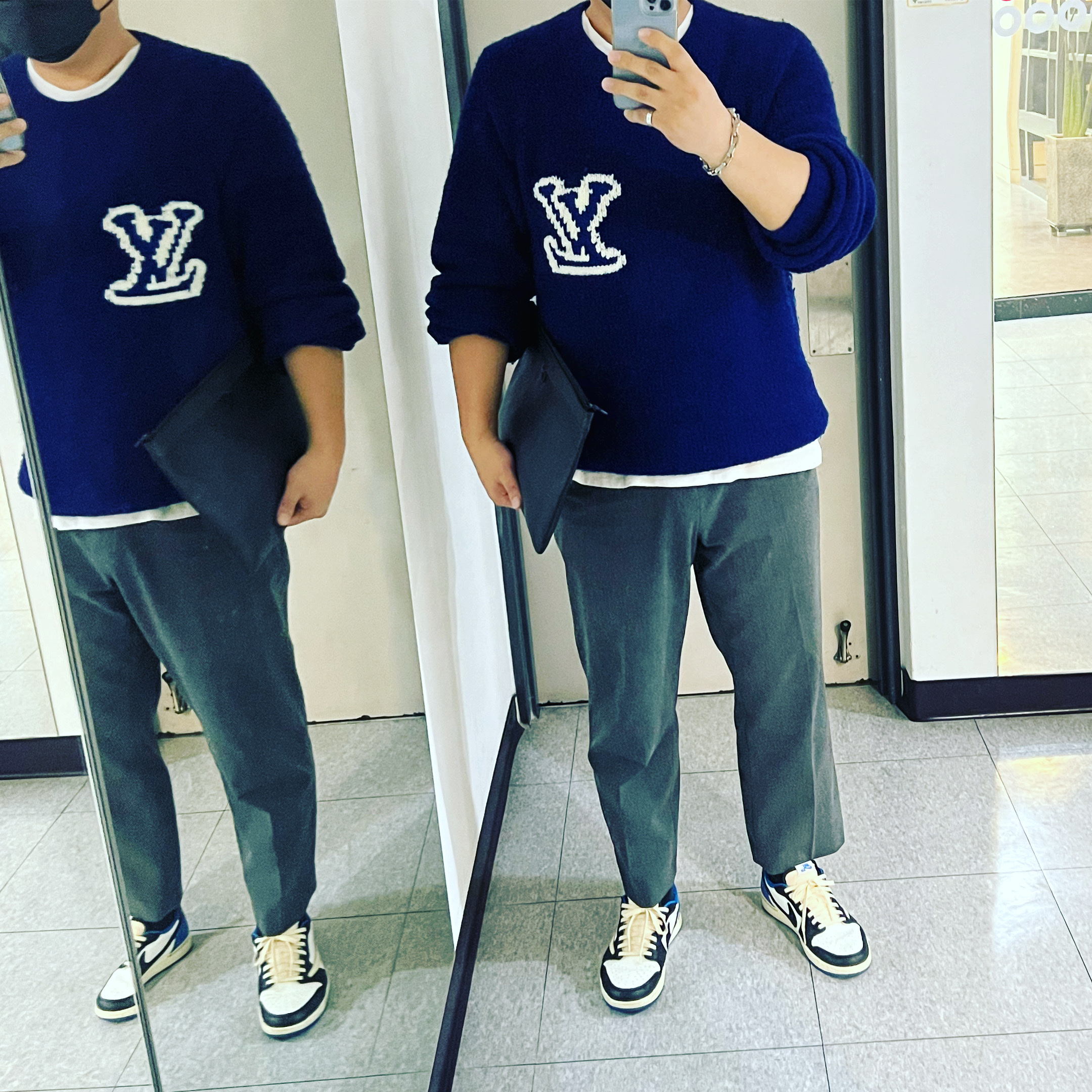 Jordan 1 x Travis Scott x Fragment Retro Low OG SP Military Blue 착용 스타일