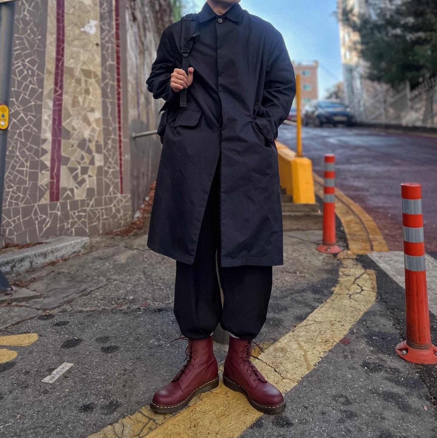 Dr. Martens x Needles 2976 Snaffle Cherry Red Smooth 착용 스타일 - 1