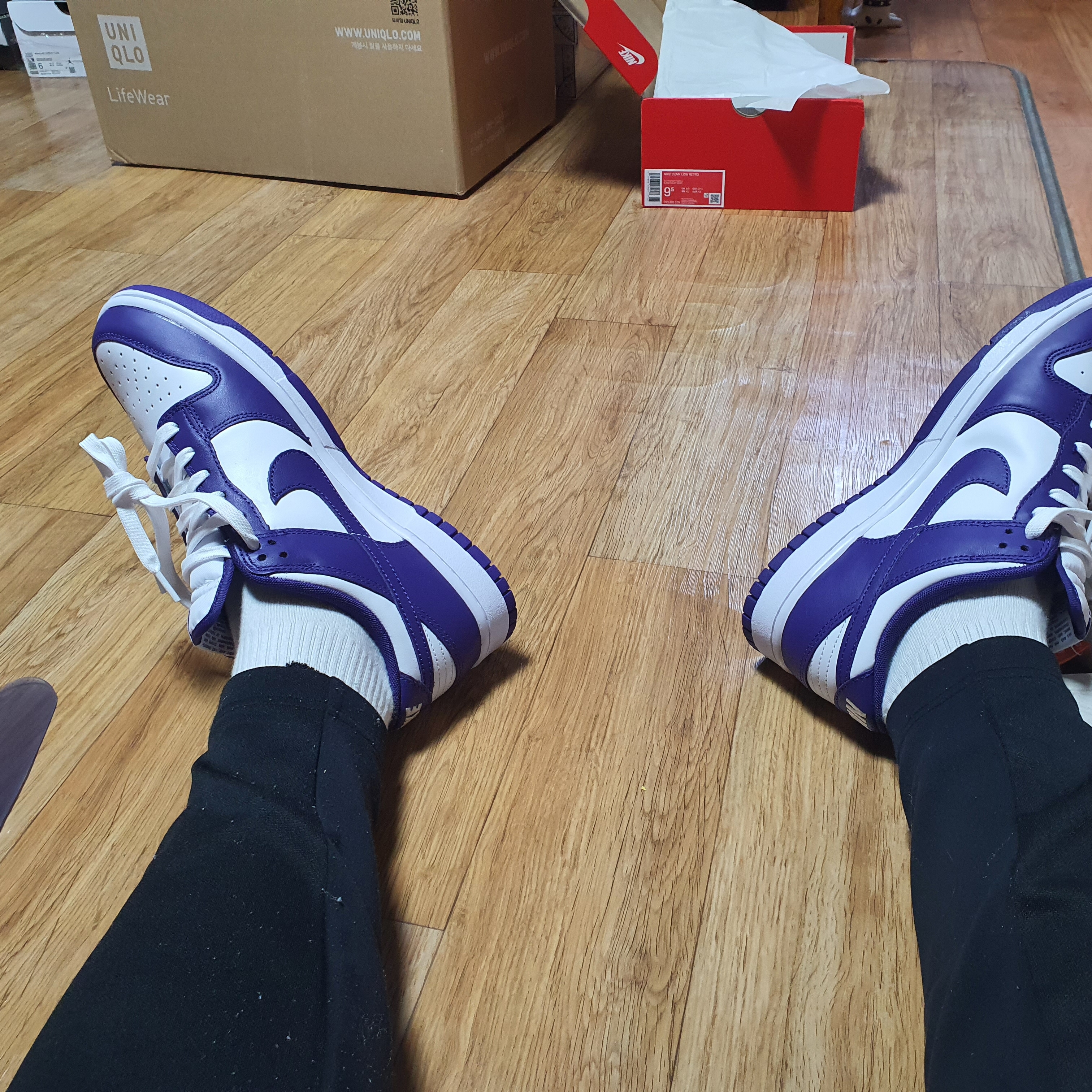 Nike Dunk Low Retro Championship Court Purple 착용 스타일